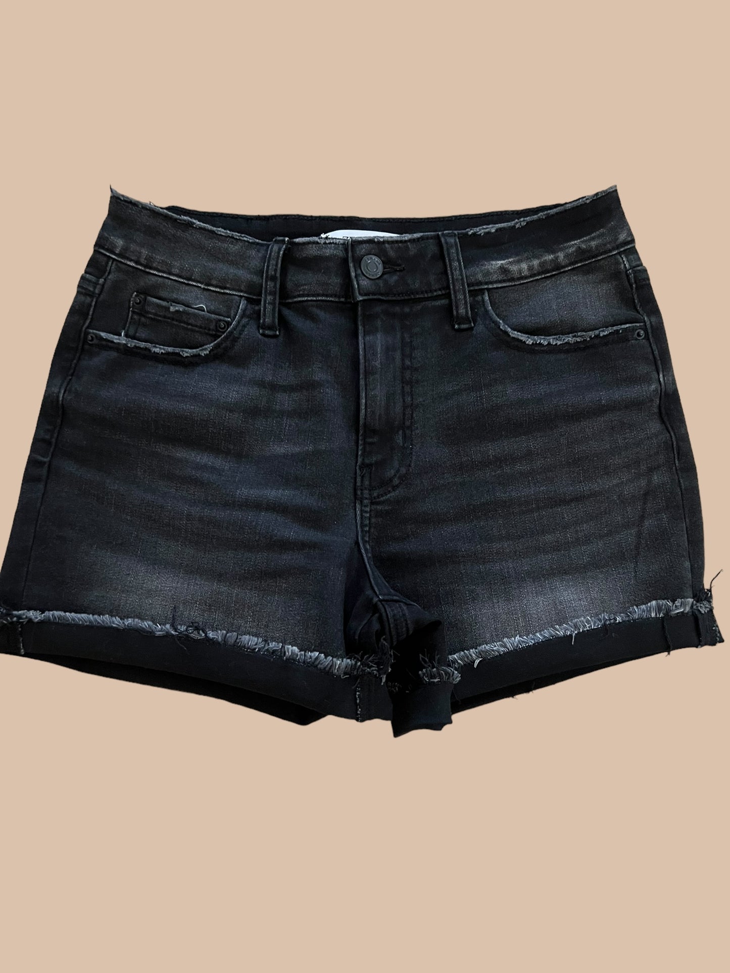 Distressed Washed Black Denim Shorts