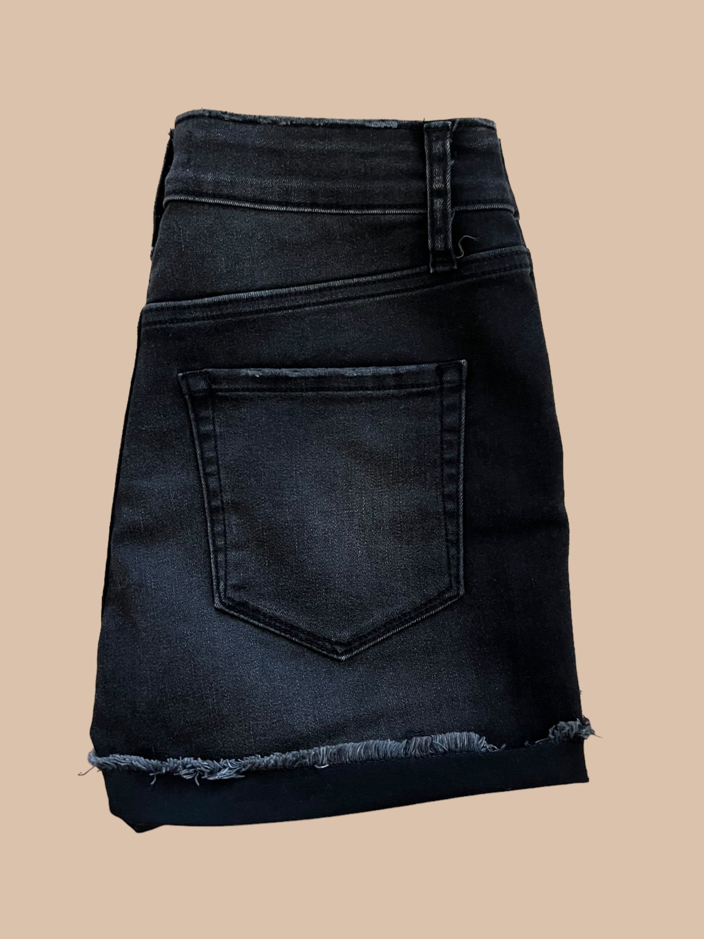 Distressed Washed Black Denim Shorts