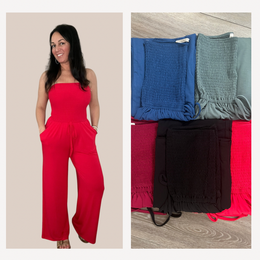 Smocked Tube Top Wide Leg Jumpsuit