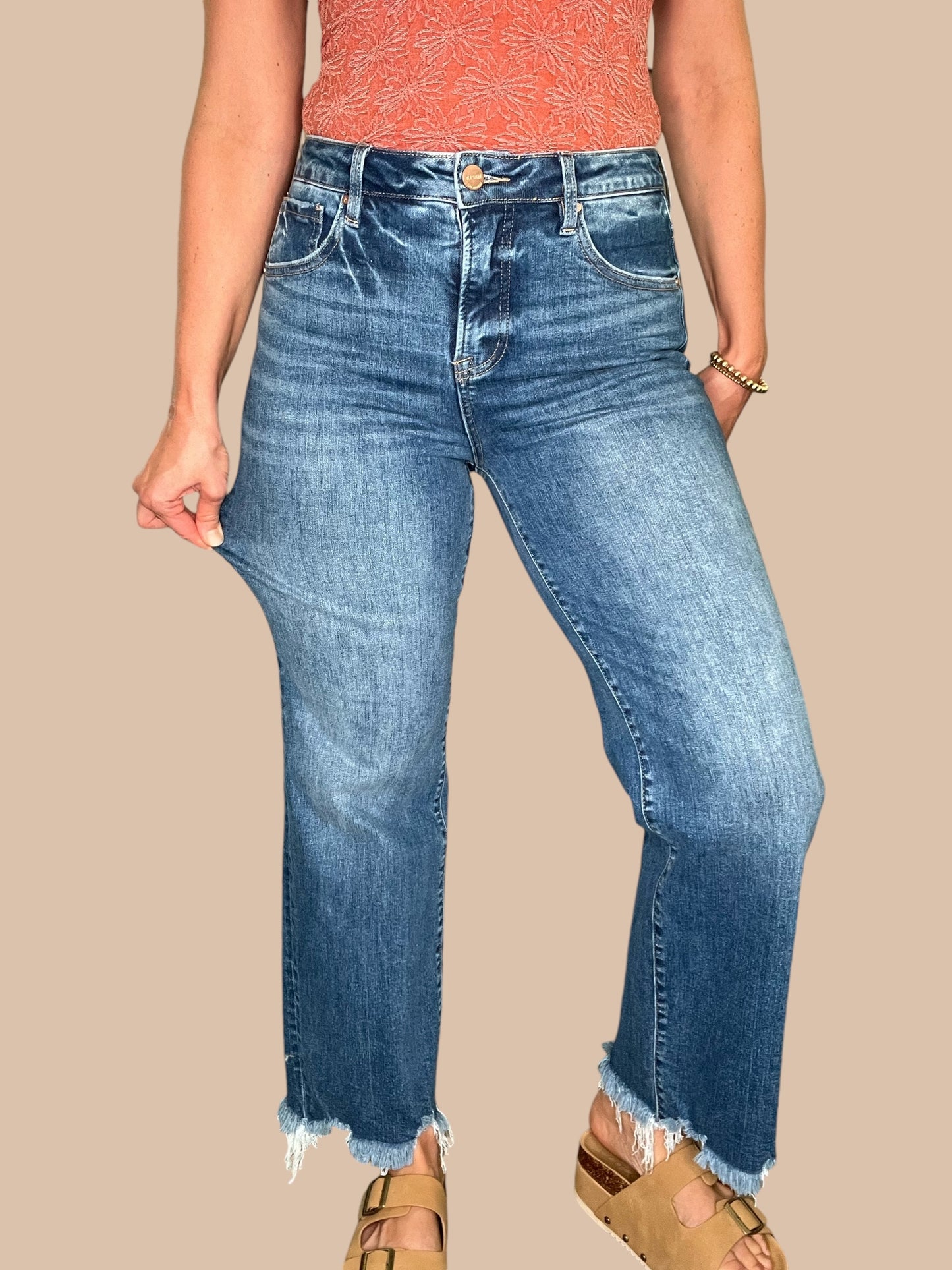 Risen Tummy Control High Rise Wide Leg Jeans