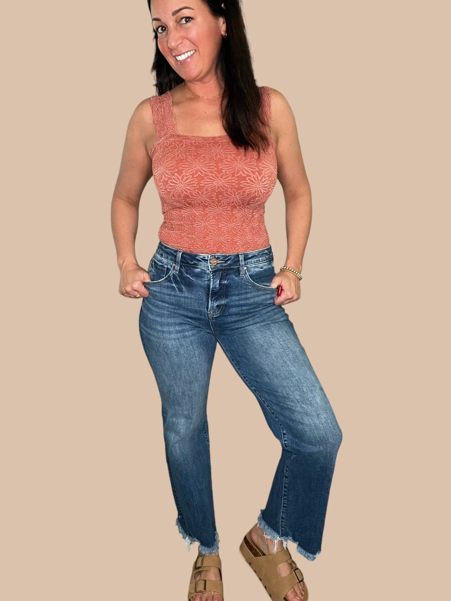 Risen Tummy Control High Rise Wide Leg Jeans