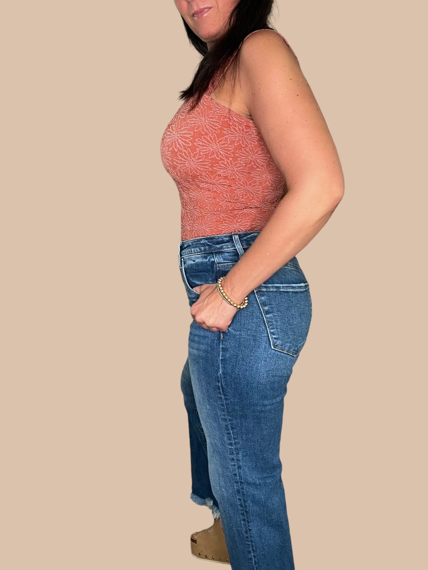 Risen Tummy Control High Rise Wide Leg Jeans