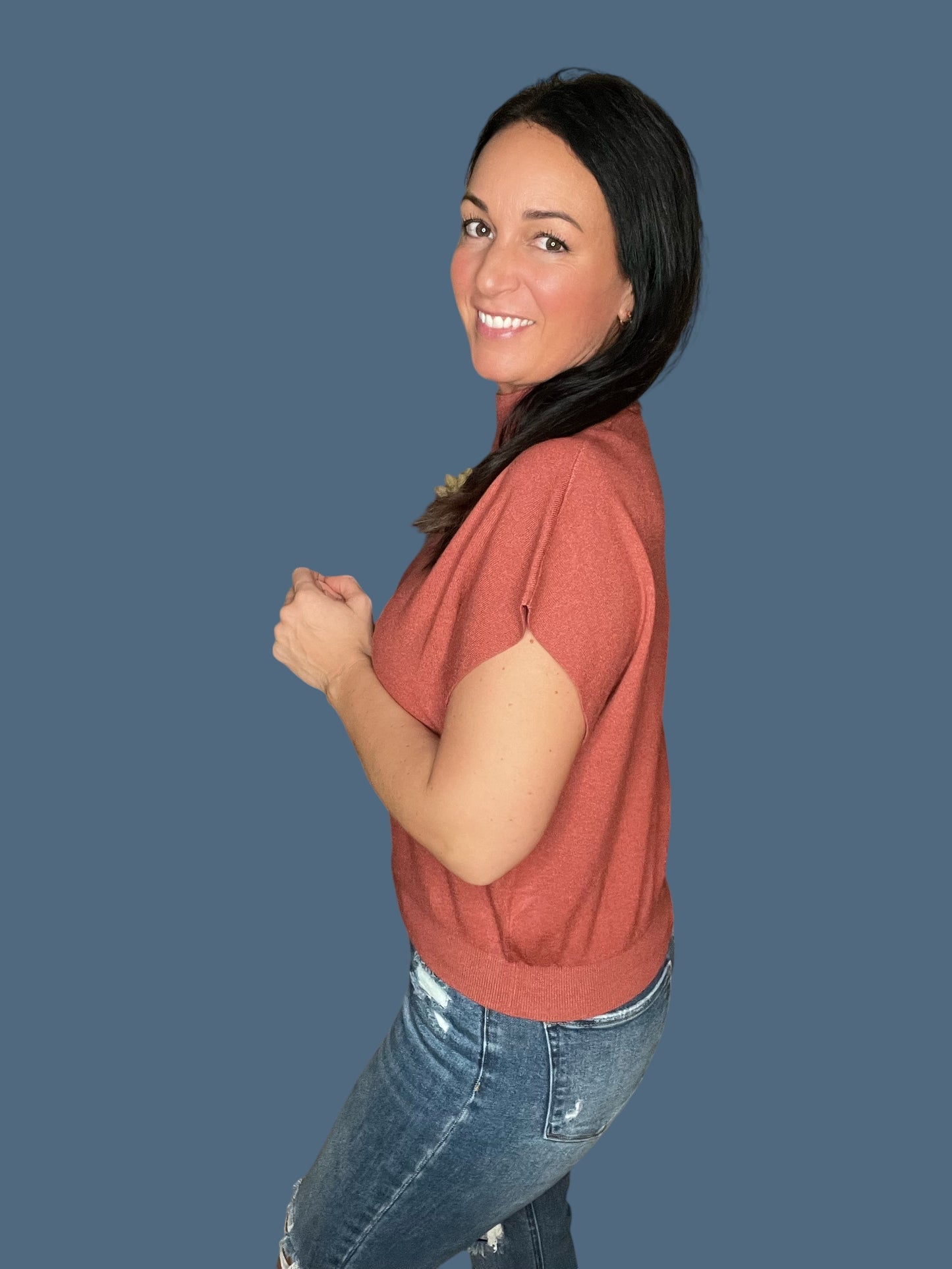 Mock Neck Short Dolman Sleeve Sweater