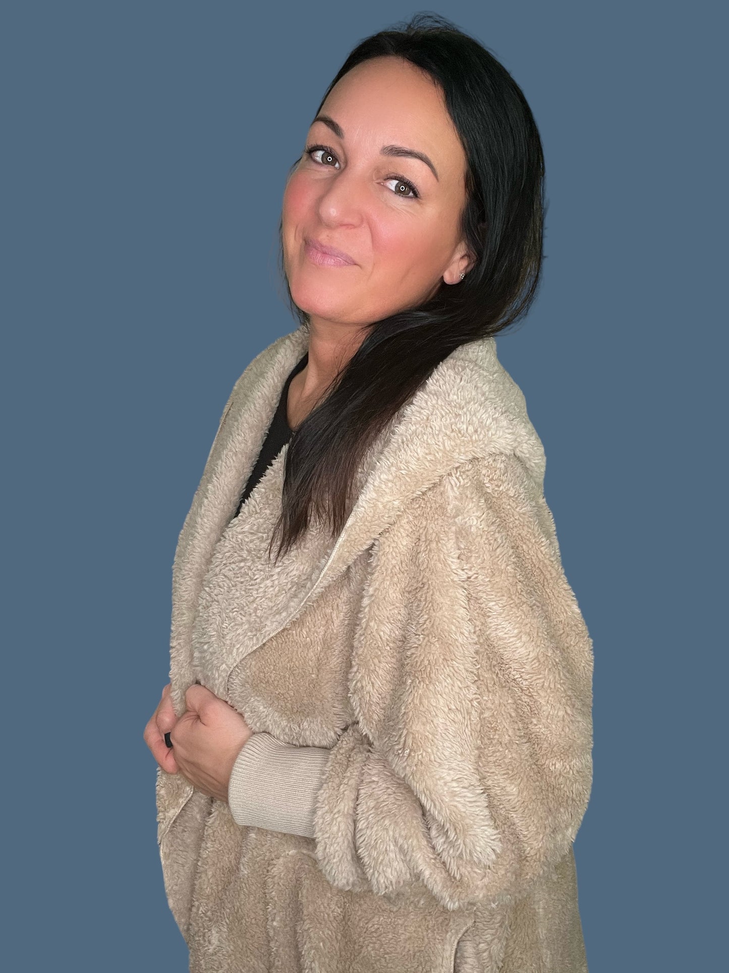 Plush Hooded Long Cardigan Jacket