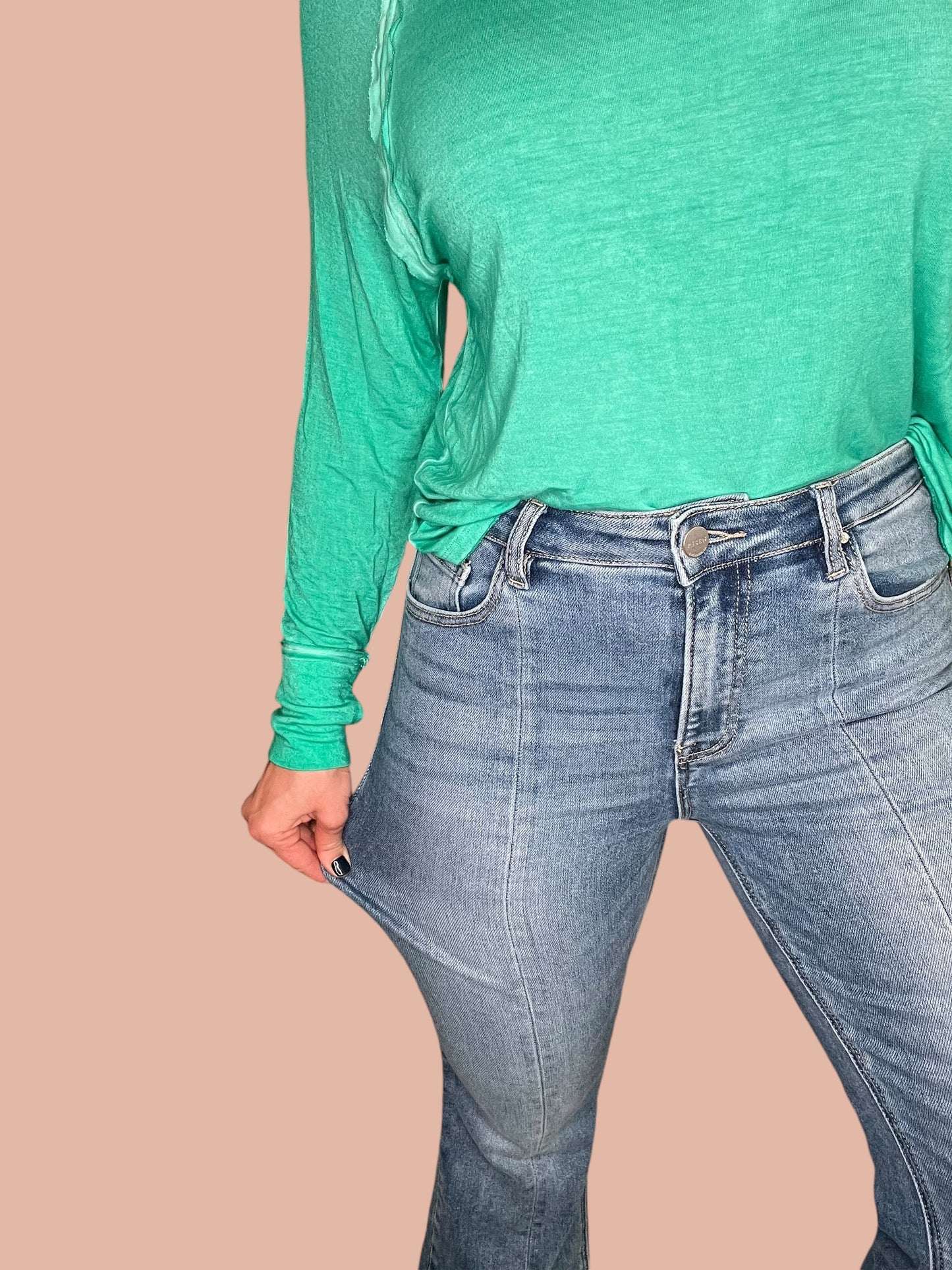 Risen 'Step Up' High-Rise Front Seam Flare Jeans