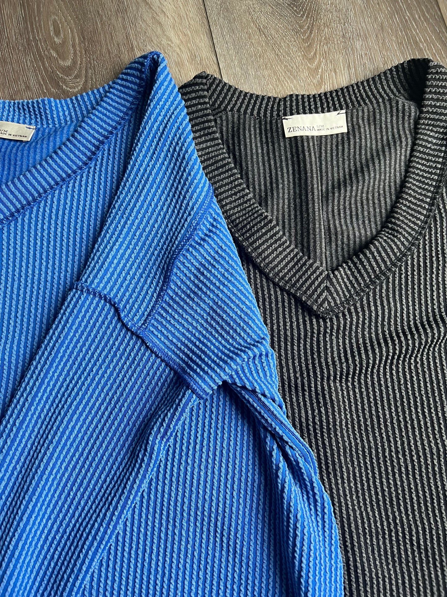 Corded Rib Long Sleeve V-Neck Top