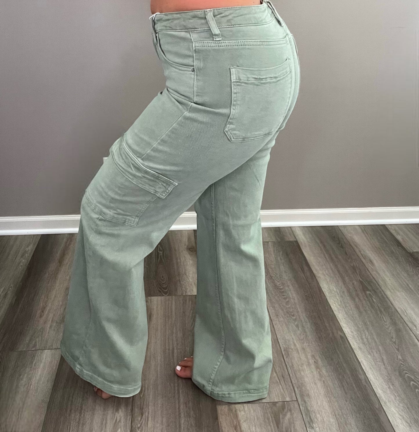 Risen Wide Leg Olive Cargo Jeans