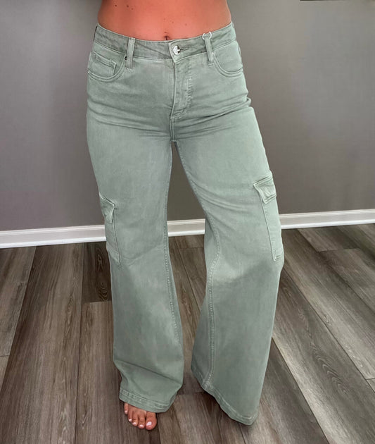Risen Wide Leg Olive Cargo Jeans