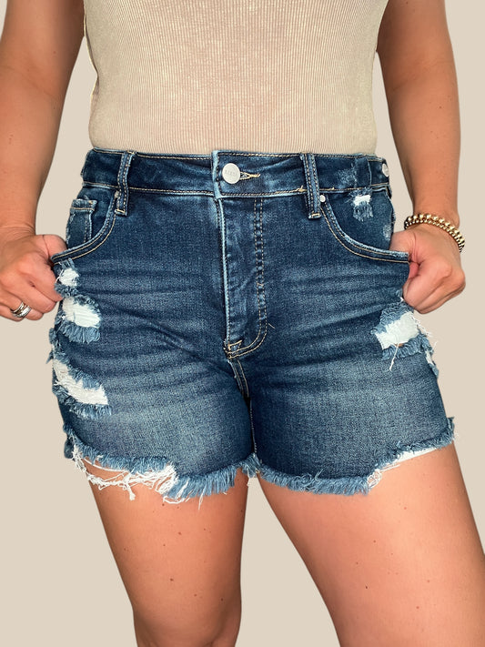 Risen Tummy Control High-Rise Adjustable Waist Jean Shorts