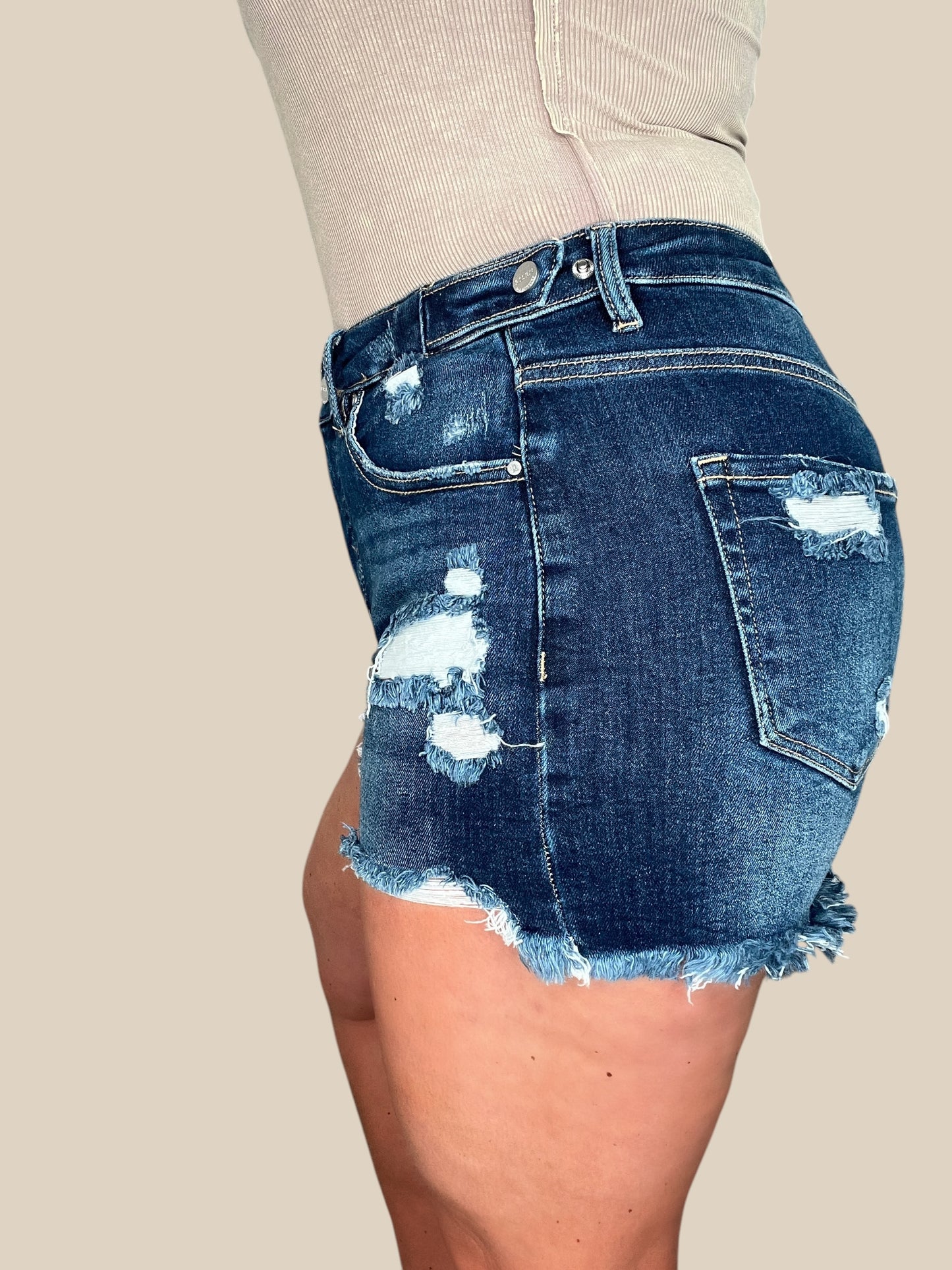 Risen Tummy Control High-Rise Adjustable Waist Jean Shorts