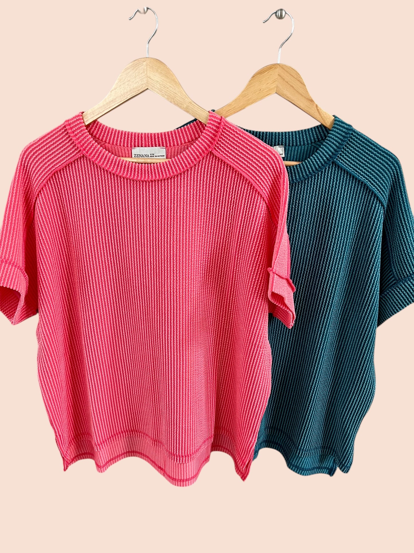 Cuffed Short Sleeve Ribbed Top