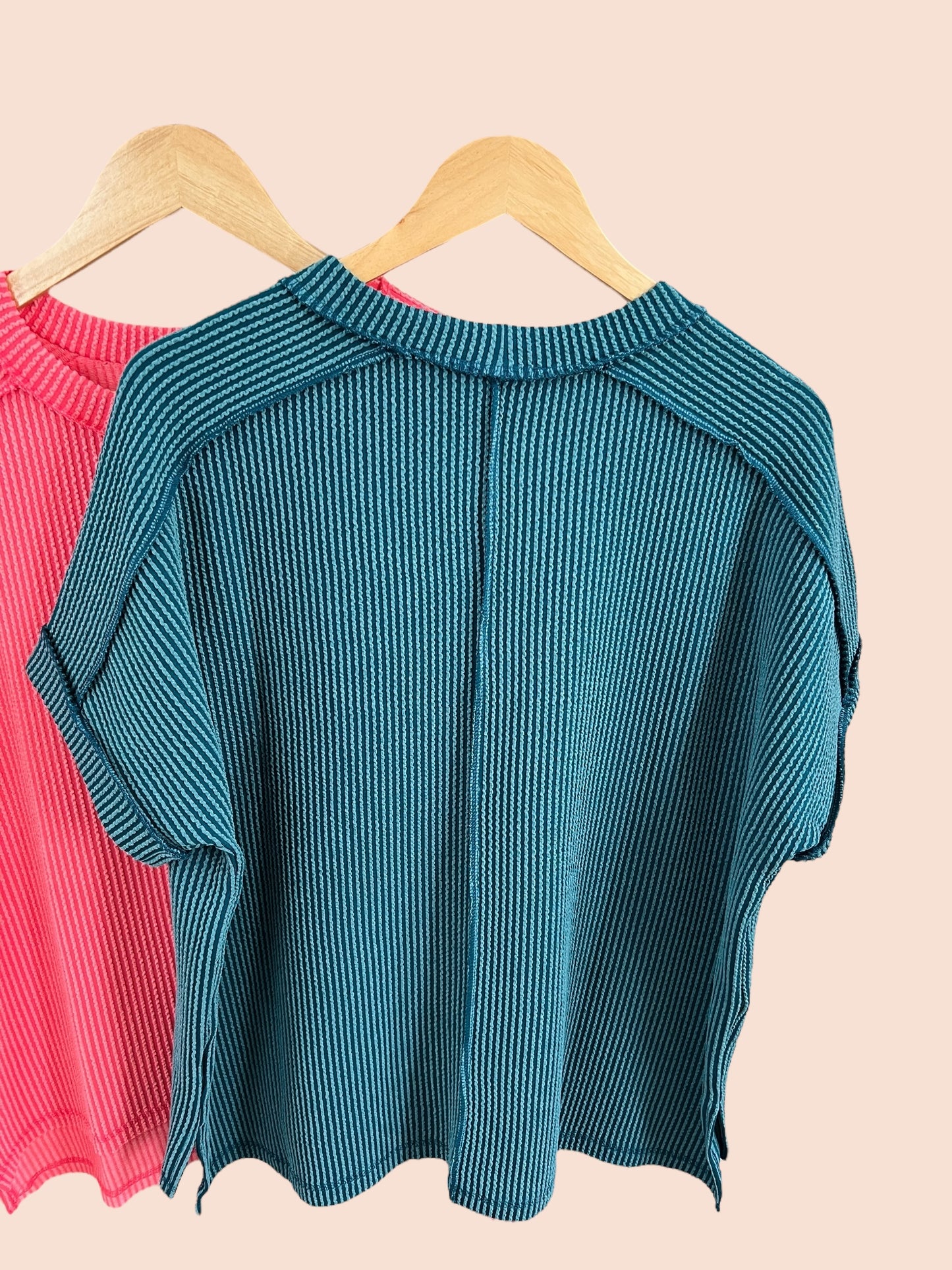 Cuffed Short Sleeve Ribbed Top