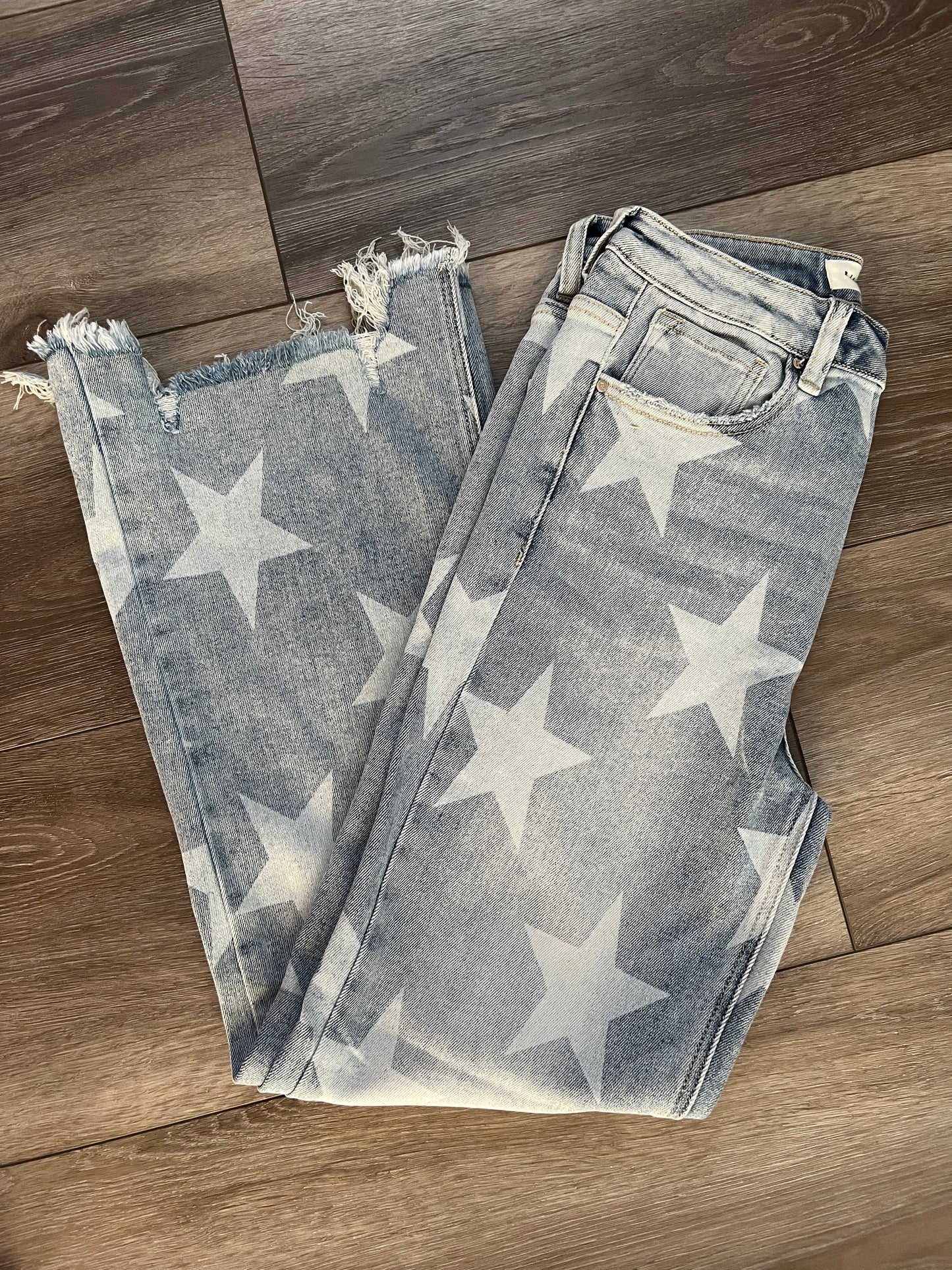 Risen High-Rise Cropped Star Print Jeans