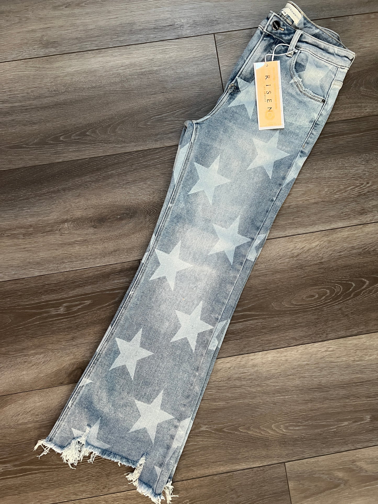 Risen High-Rise Cropped Star Print Jeans