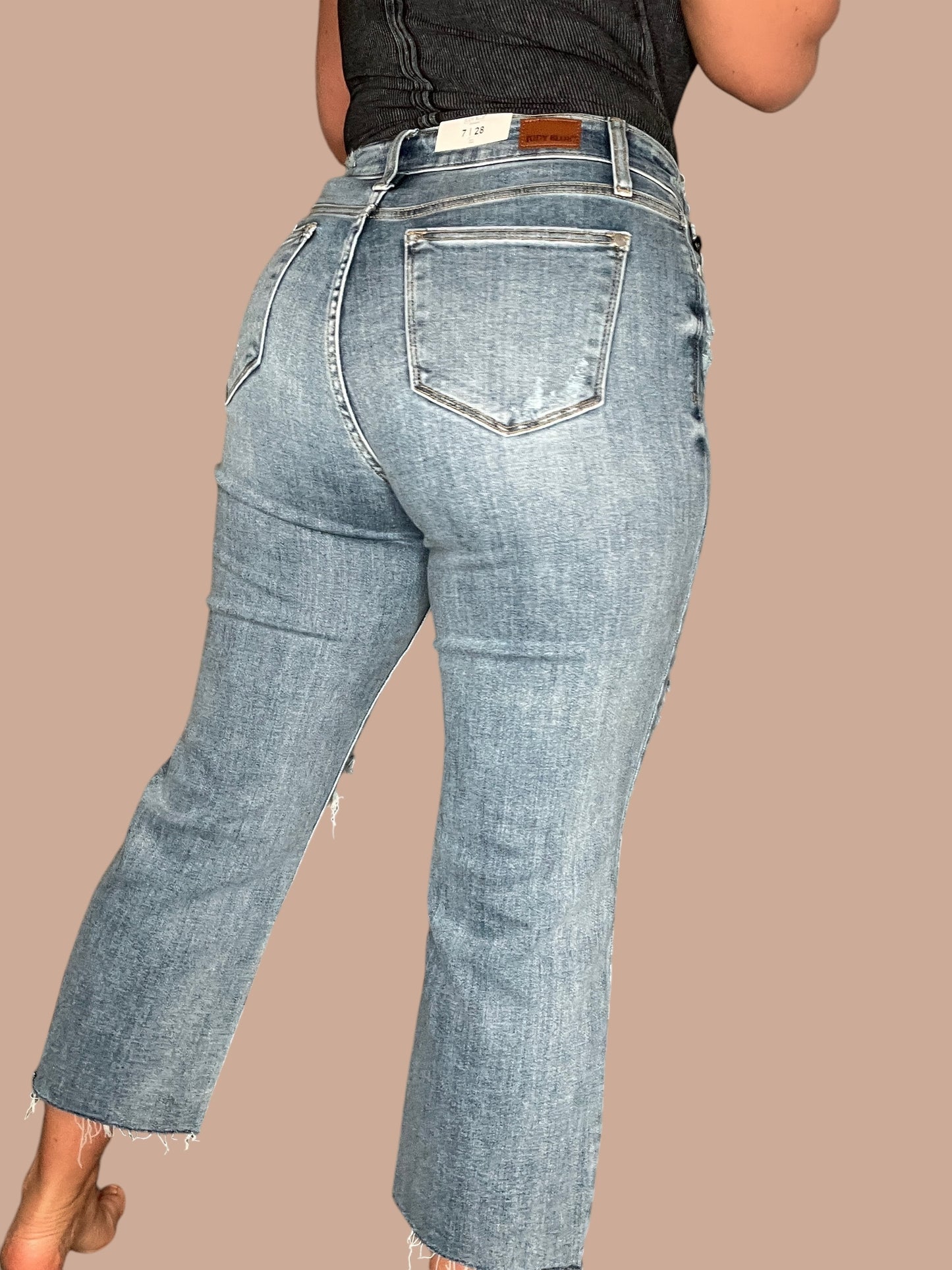 Judy Blue High-Rise Wide Leg Distressed Cropped Jeans