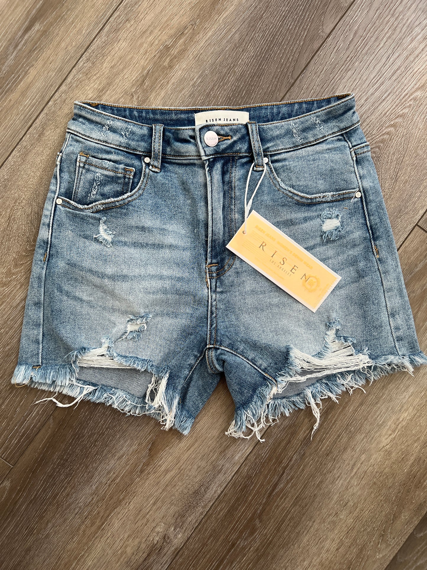 Risen High-Rise Destroyed Cutoff Jean Shorts