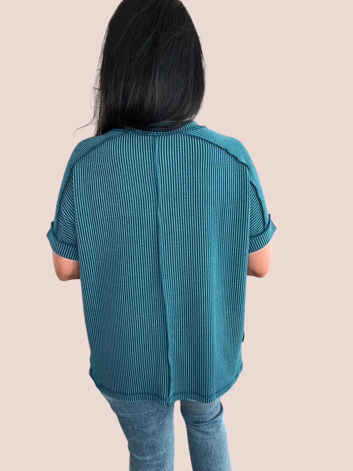 Cuffed Short Sleeve Ribbed Top