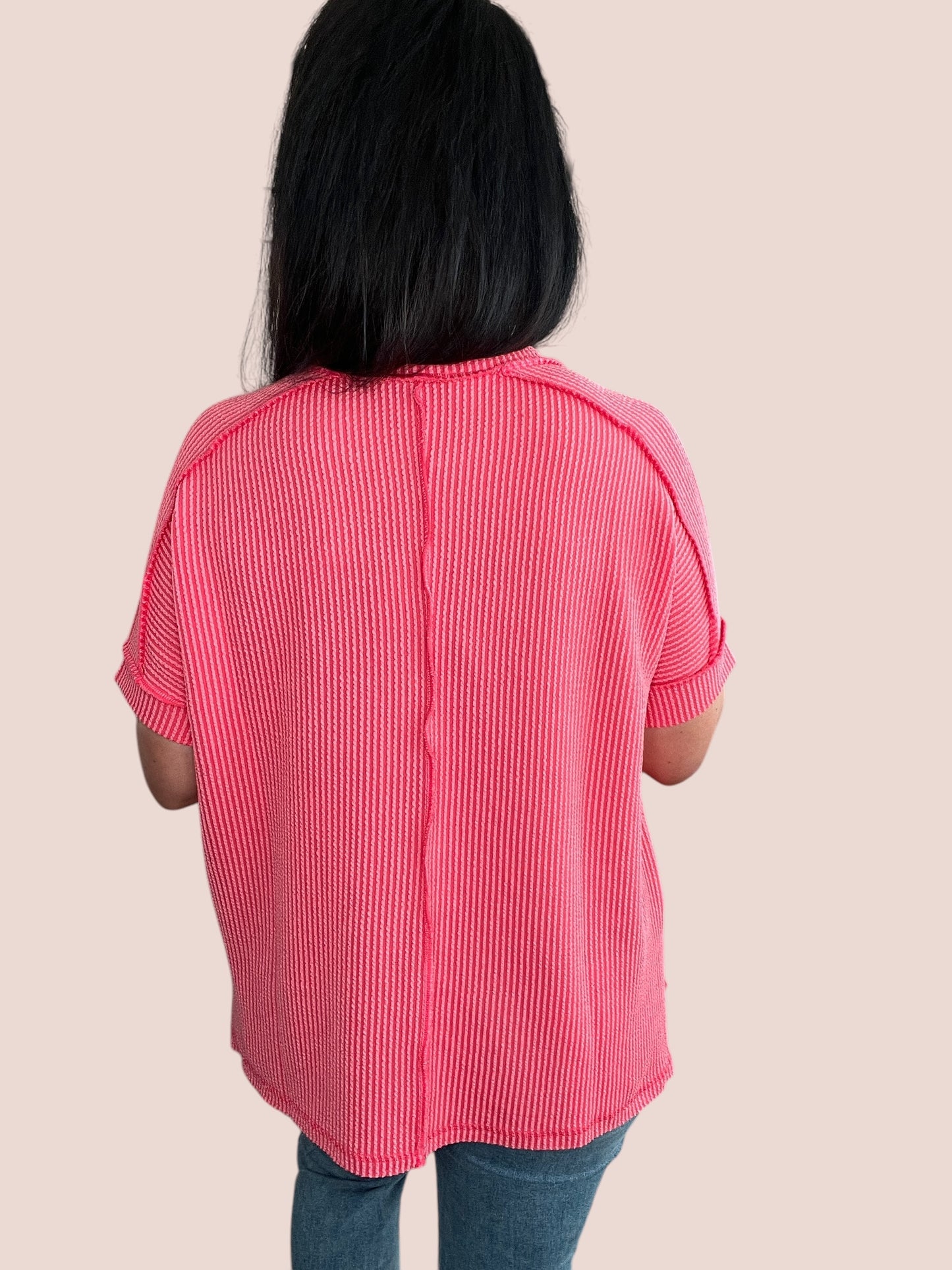 Cuffed Short Sleeve Ribbed Top