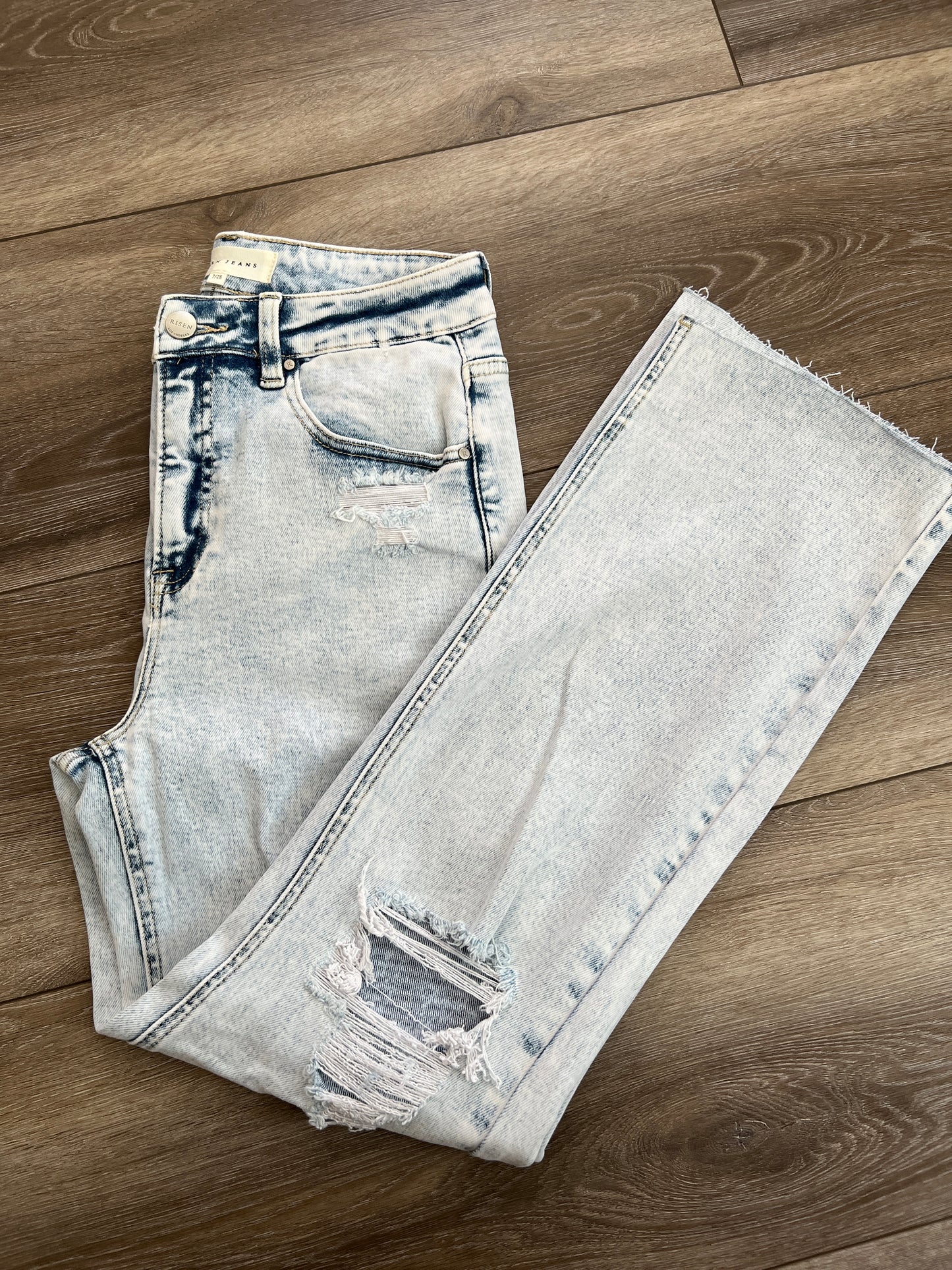 Risen High-Rise Knee Distressed Ankle Jeans