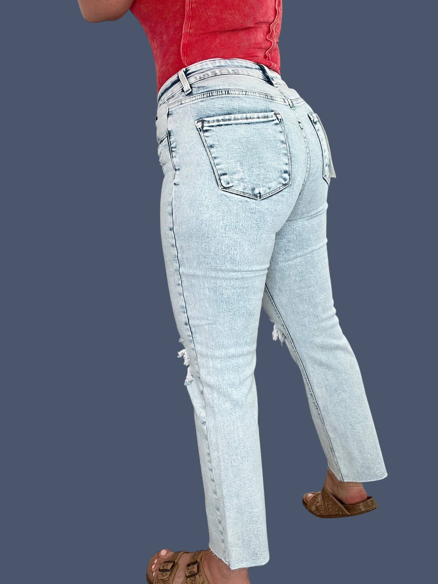Risen High-Rise Knee Distressed Ankle Jeans