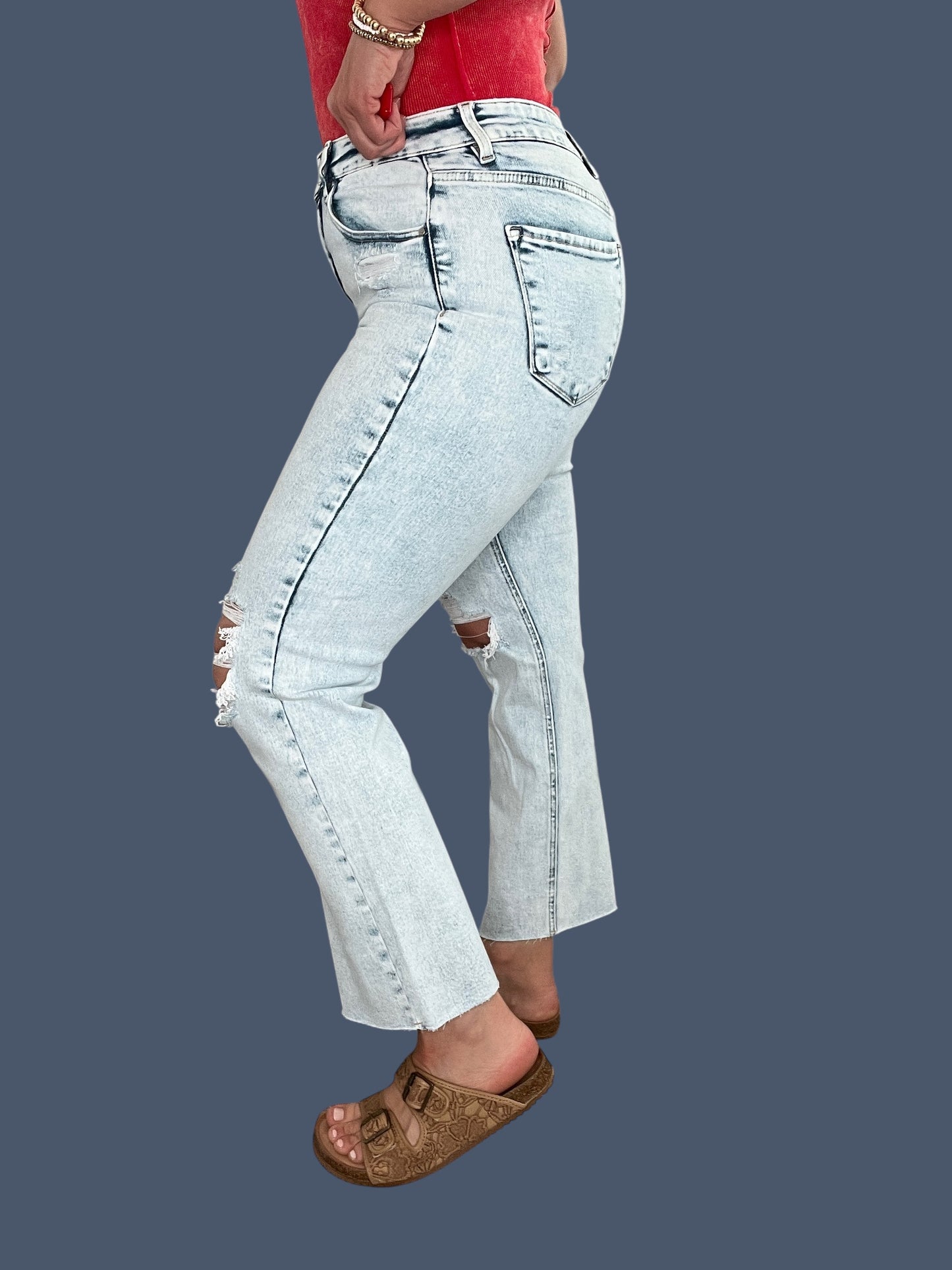 Risen High-Rise Knee Distressed Ankle Jeans