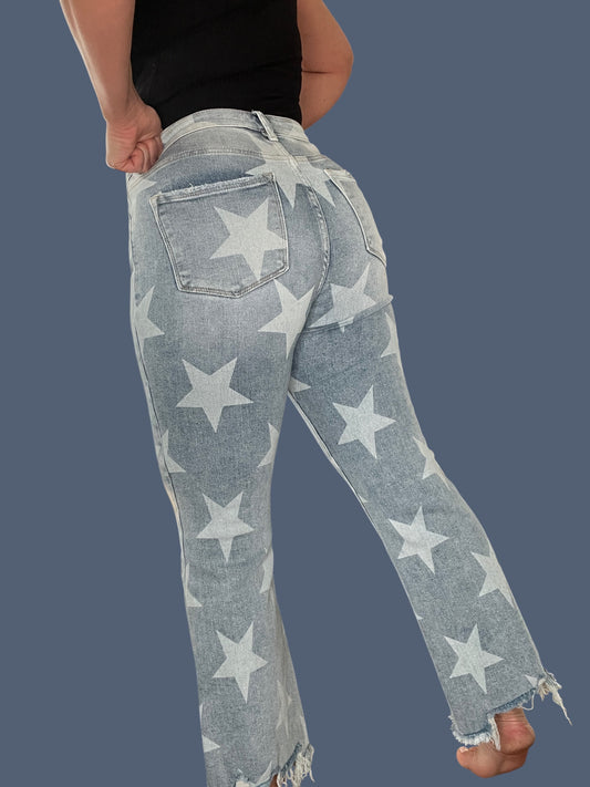Risen High-Rise Cropped Star Print Jeans