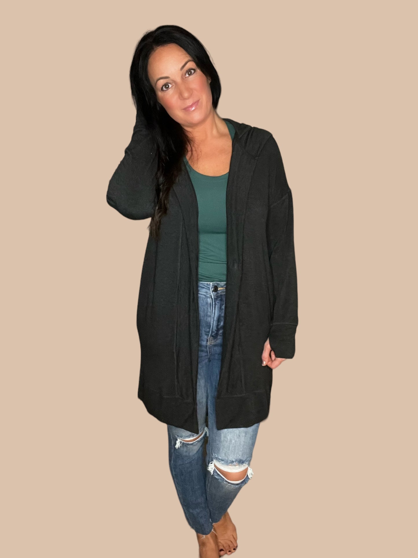 Longline Hoodie Cardigan w/ Pockets
