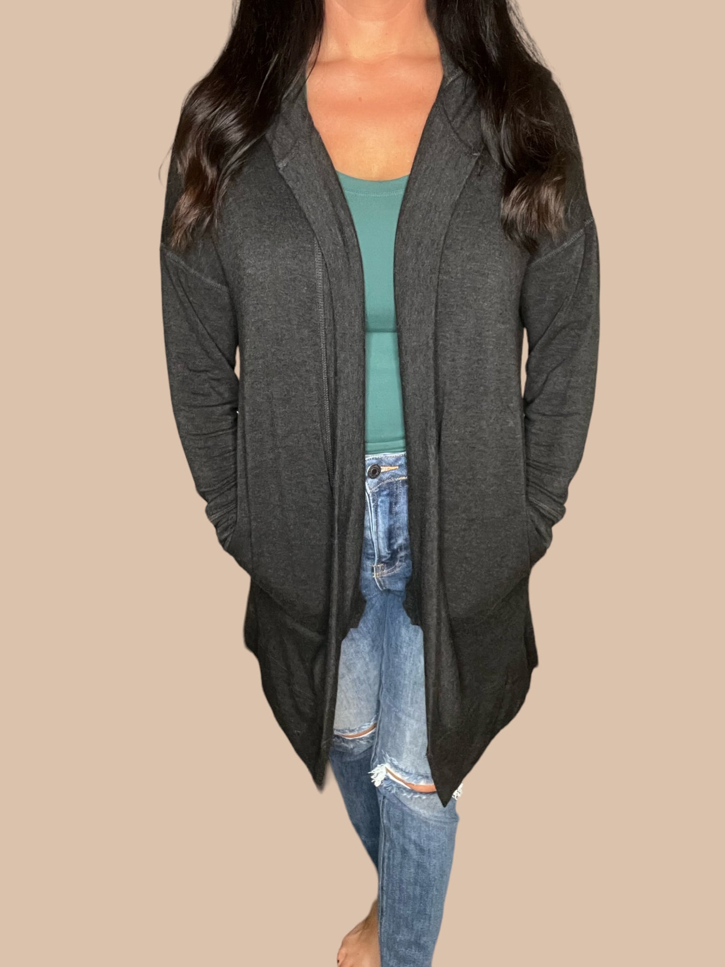 Longline Hoodie Cardigan w/ Pockets