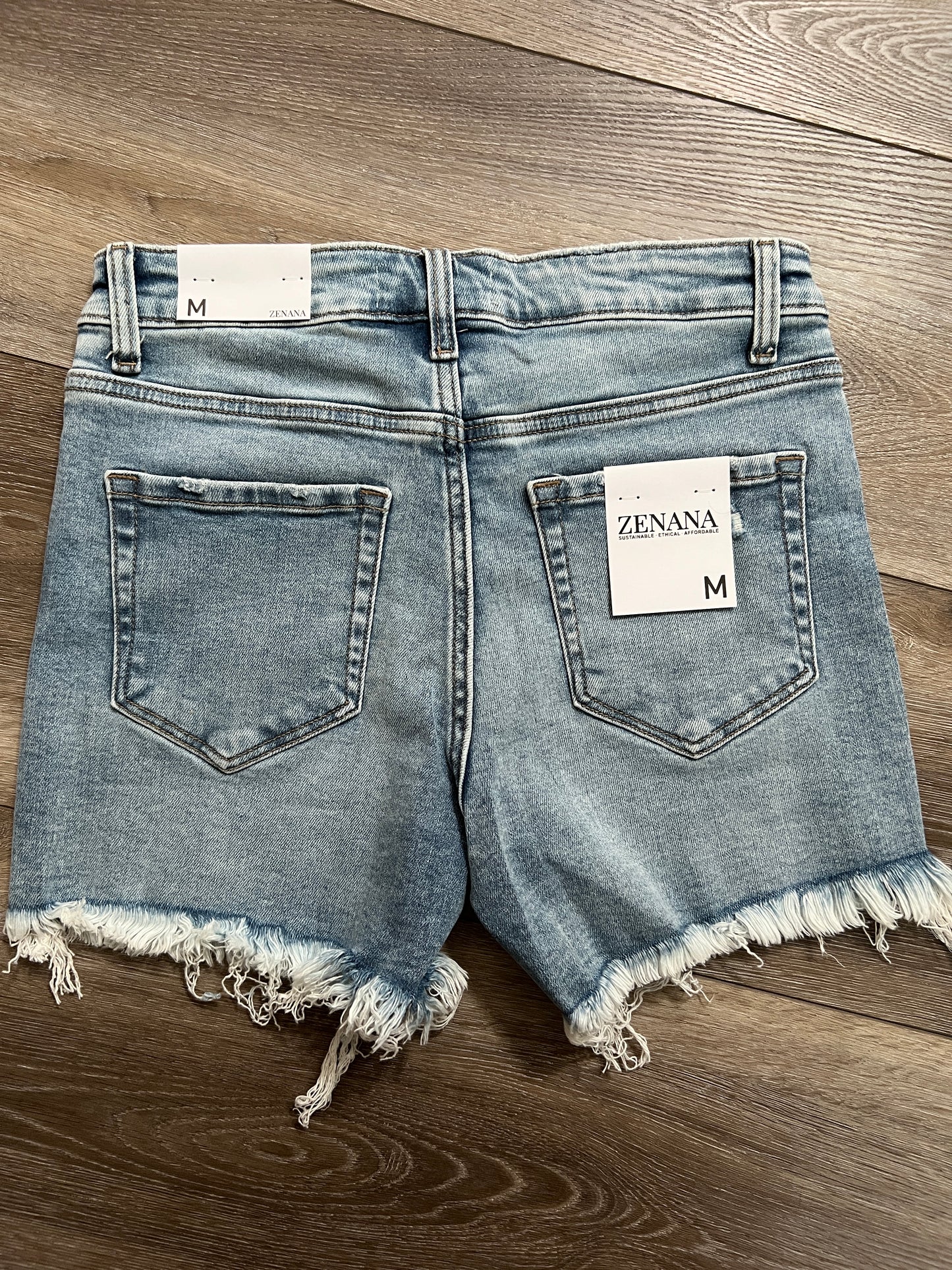 Zenana High-Rise Frayed Hem Denim Shorts