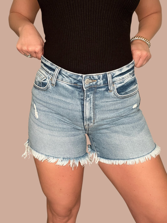 Zenana High-Rise Frayed Hem Denim Shorts