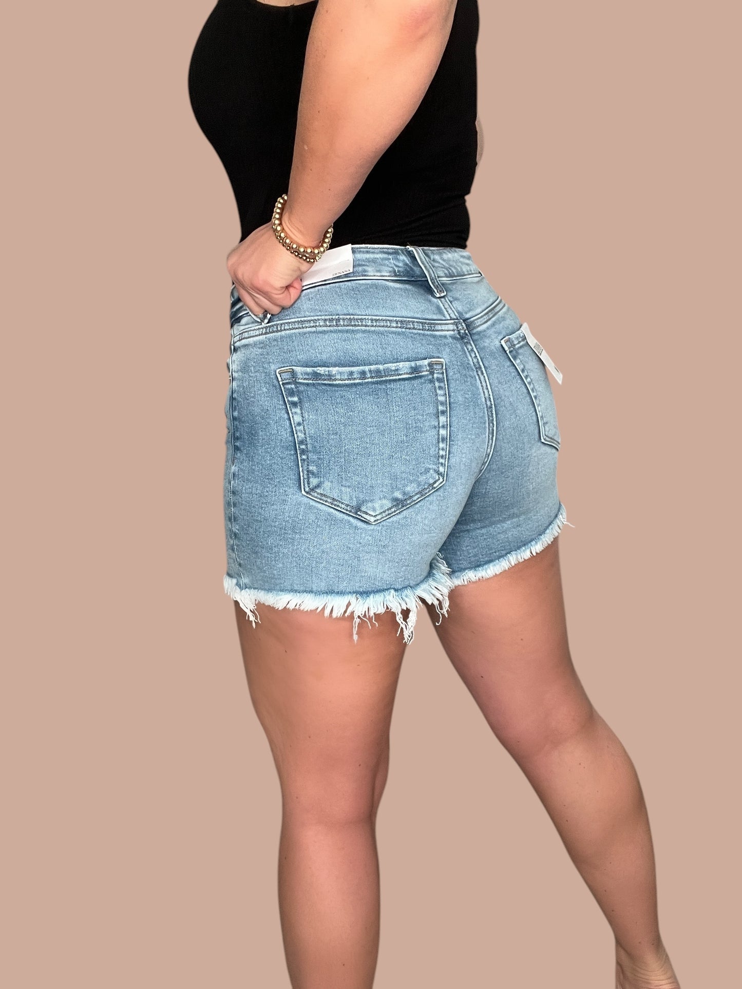 Zenana High-Rise Frayed Hem Denim Shorts