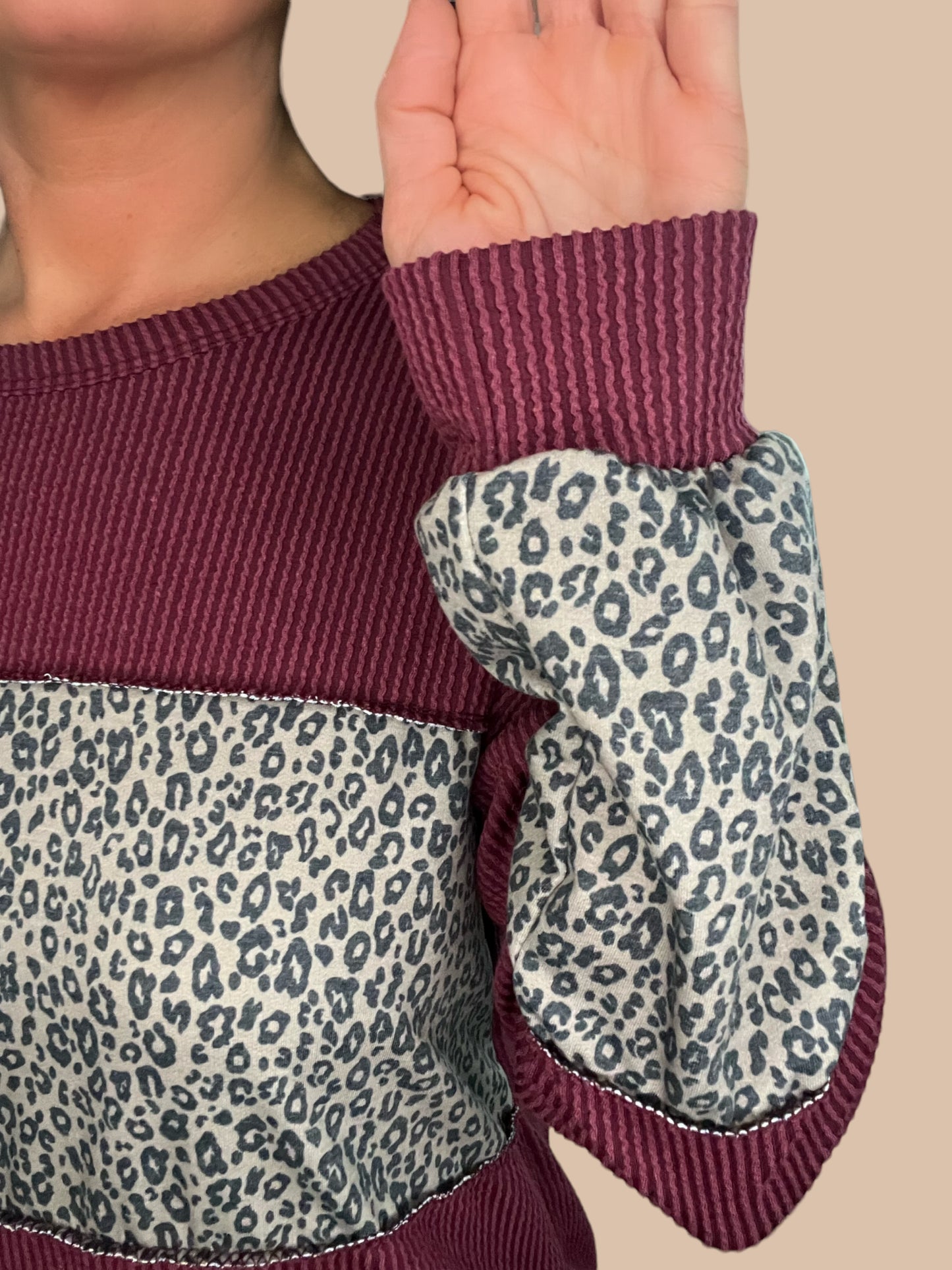 Ribbed Animal Print Long Sleeve Top