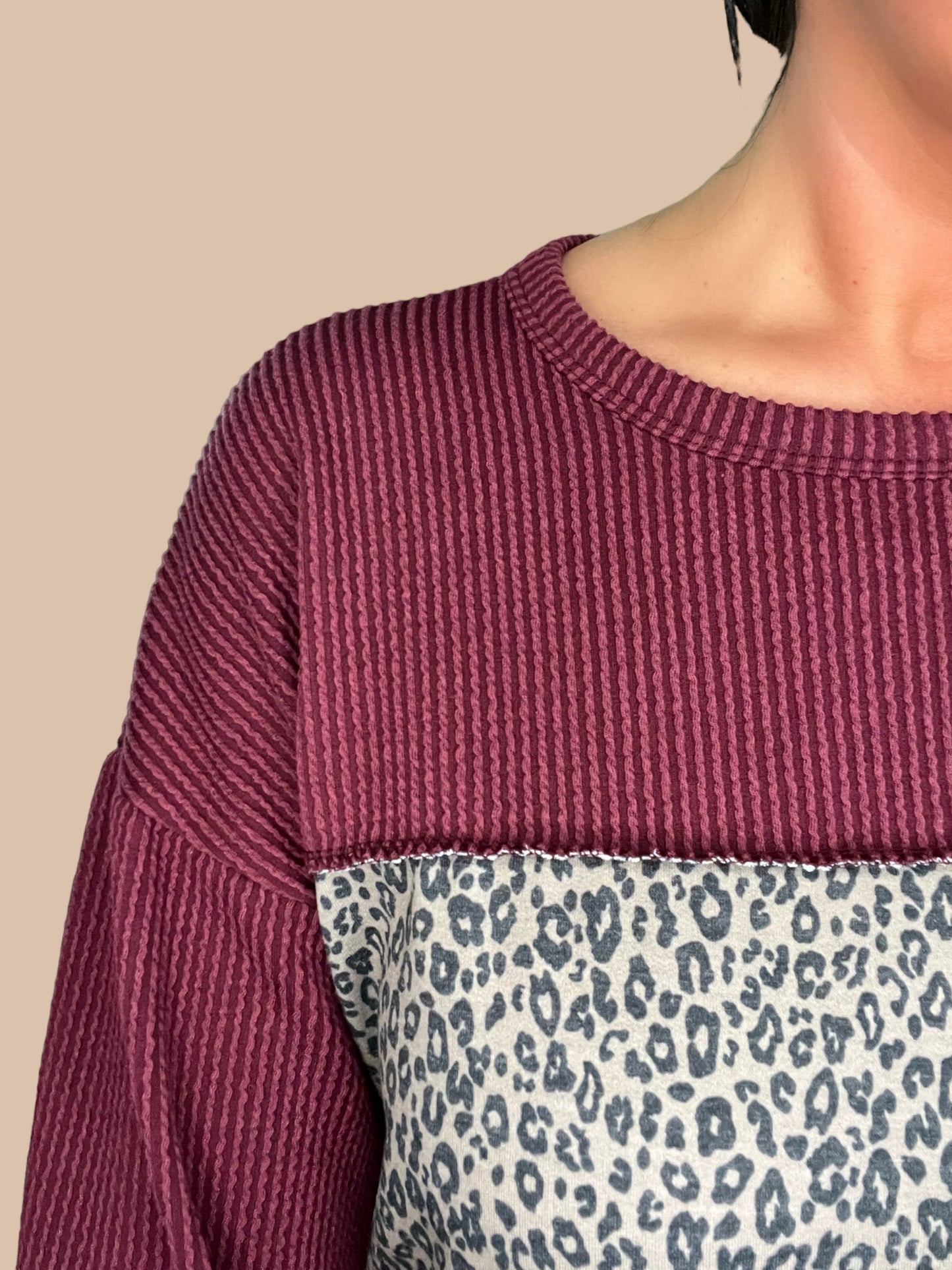 Ribbed Animal Print Long Sleeve Top
