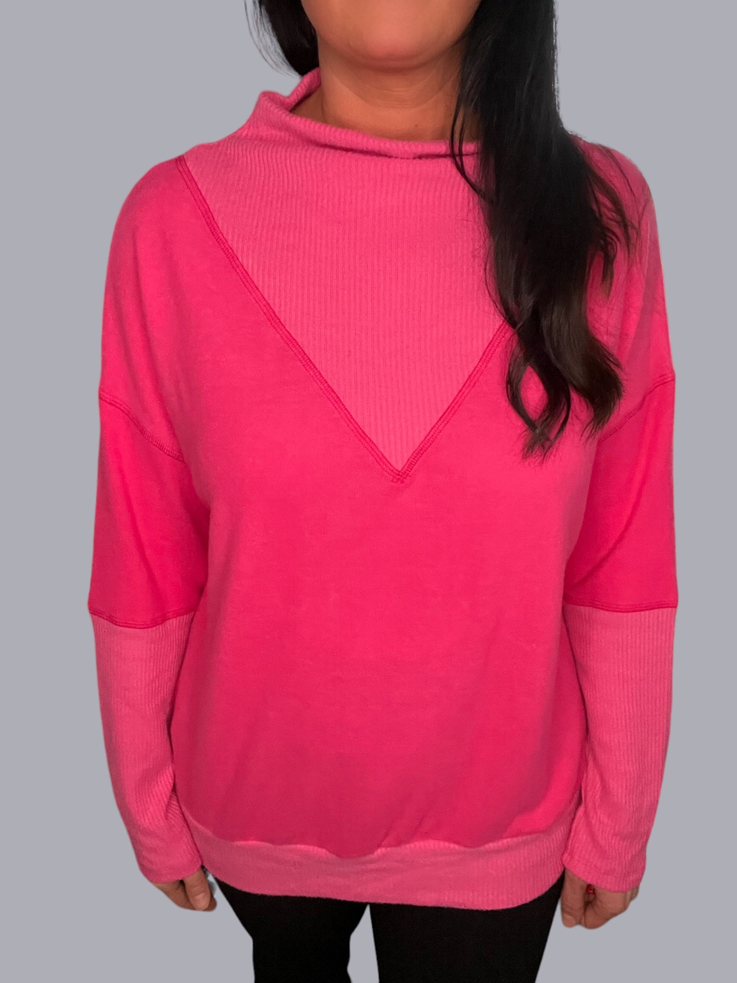 Mock Neck Contrast Long-Sleeve Top