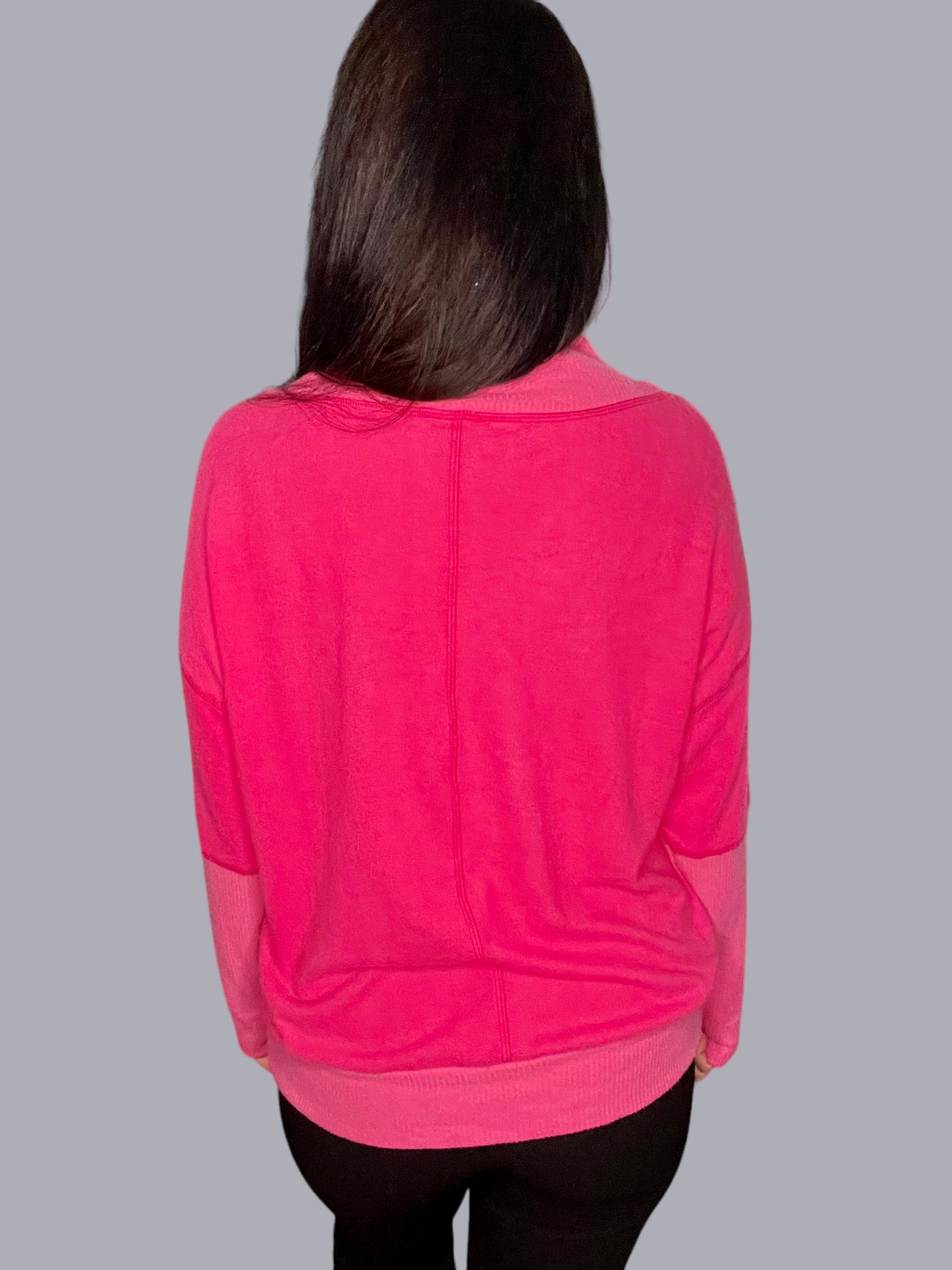 Mock Neck Contrast Long-Sleeve Top