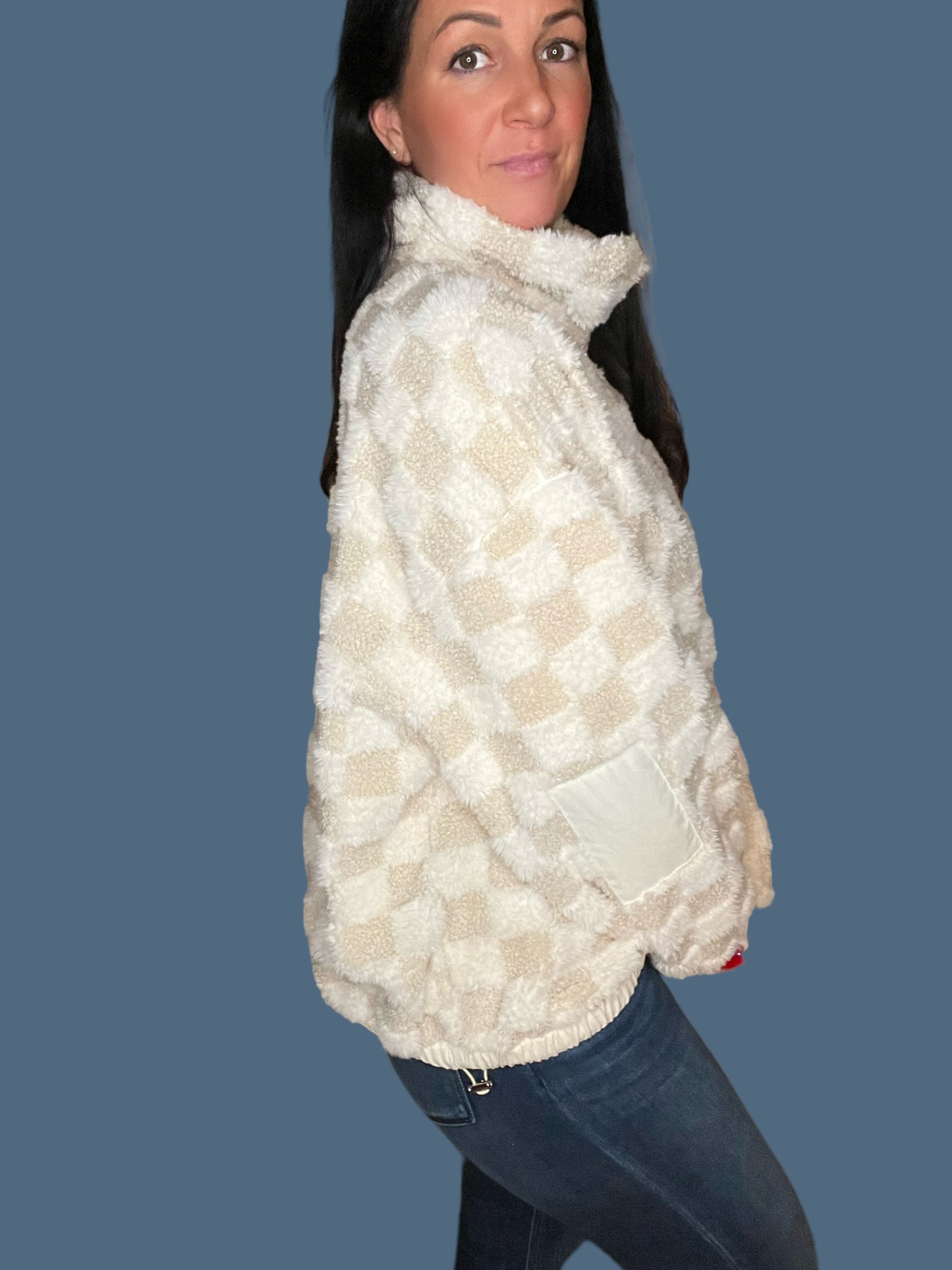 Checker Sherpa Half Zip Pullover