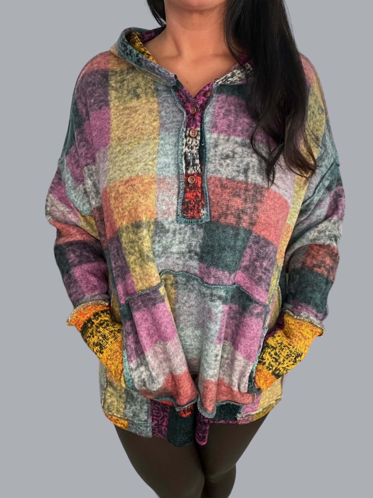 Brushed Multi Check Hoodie