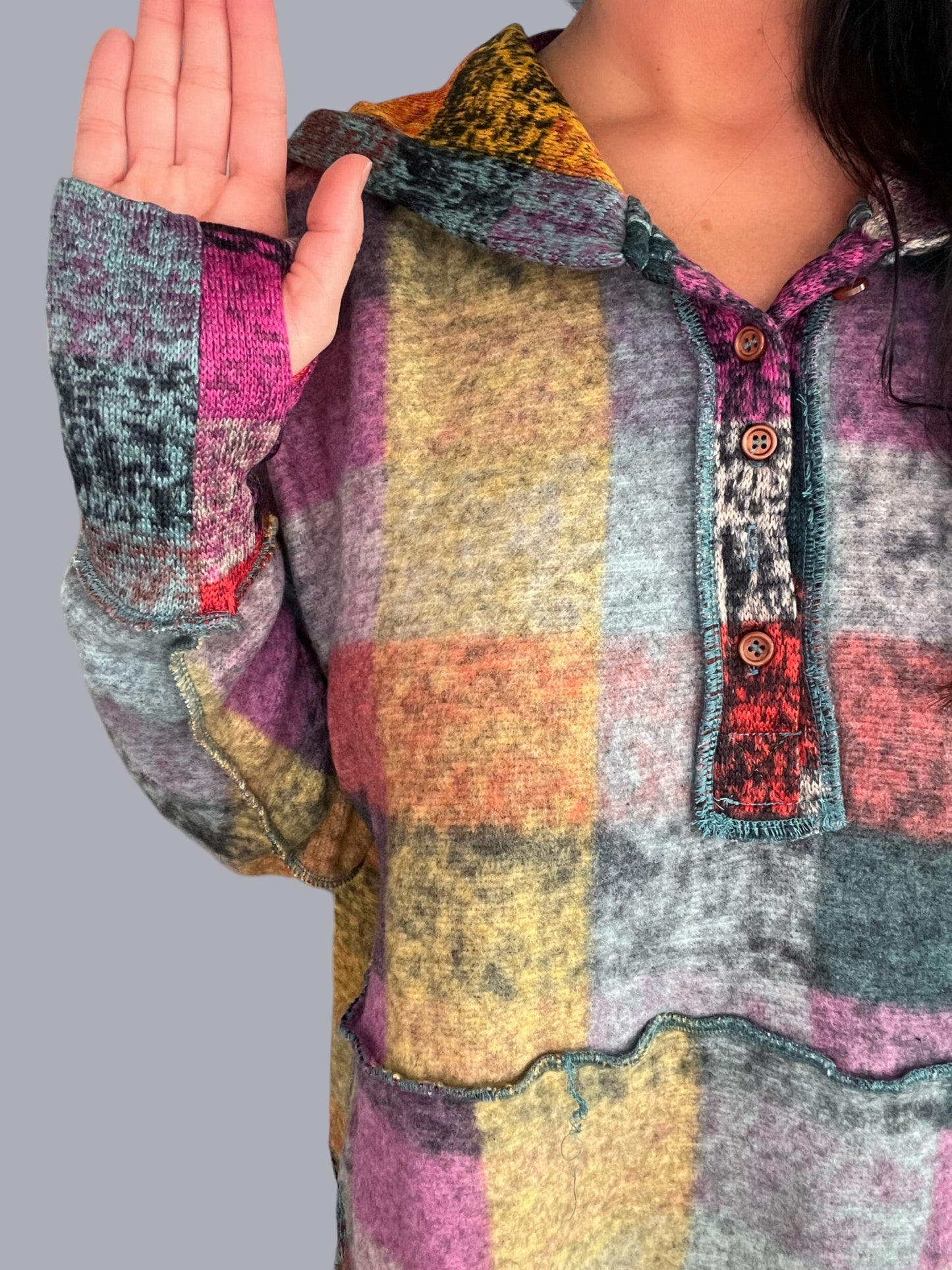 Brushed Multi Check Hoodie