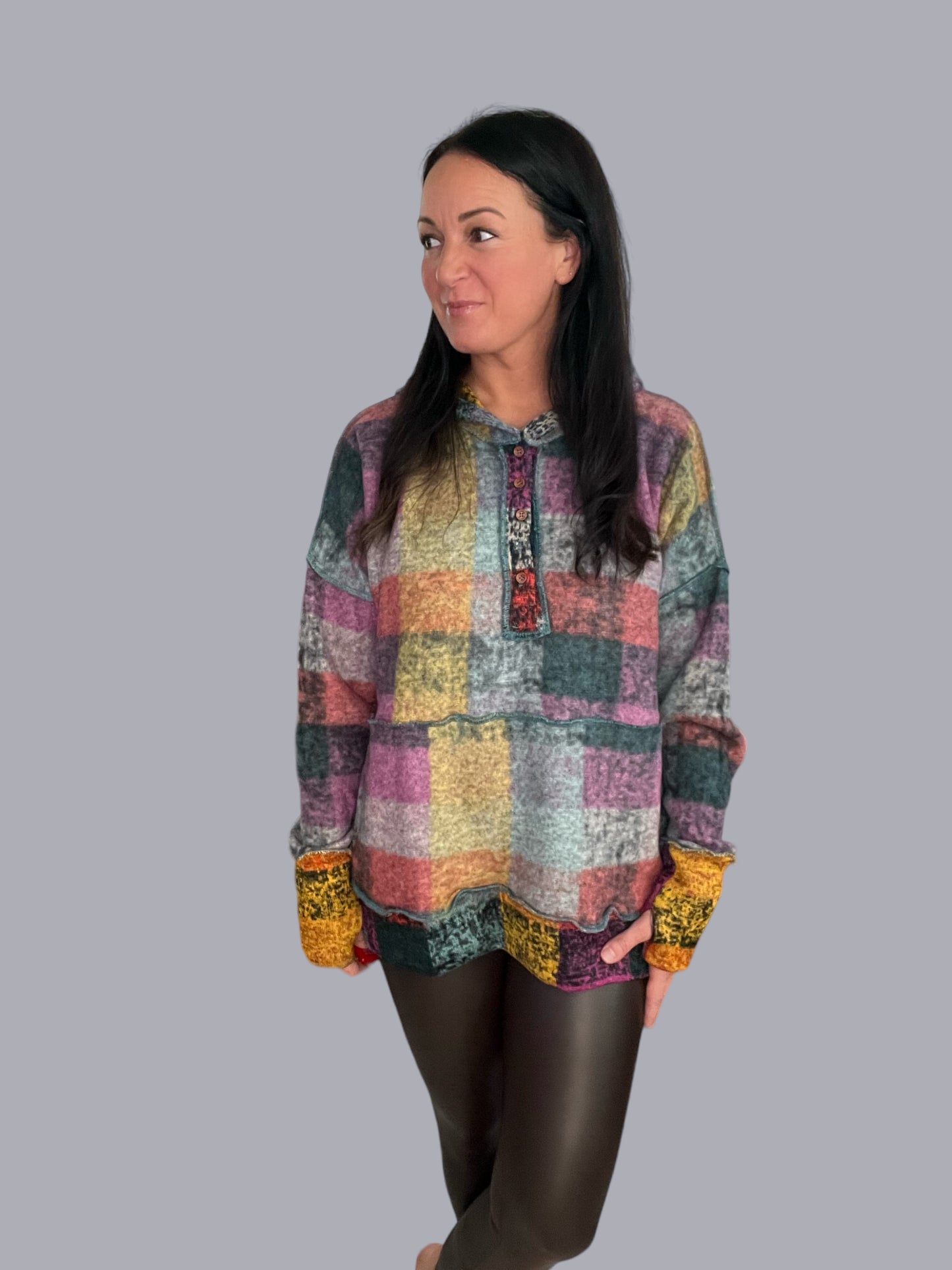 Brushed Multi Check Hoodie