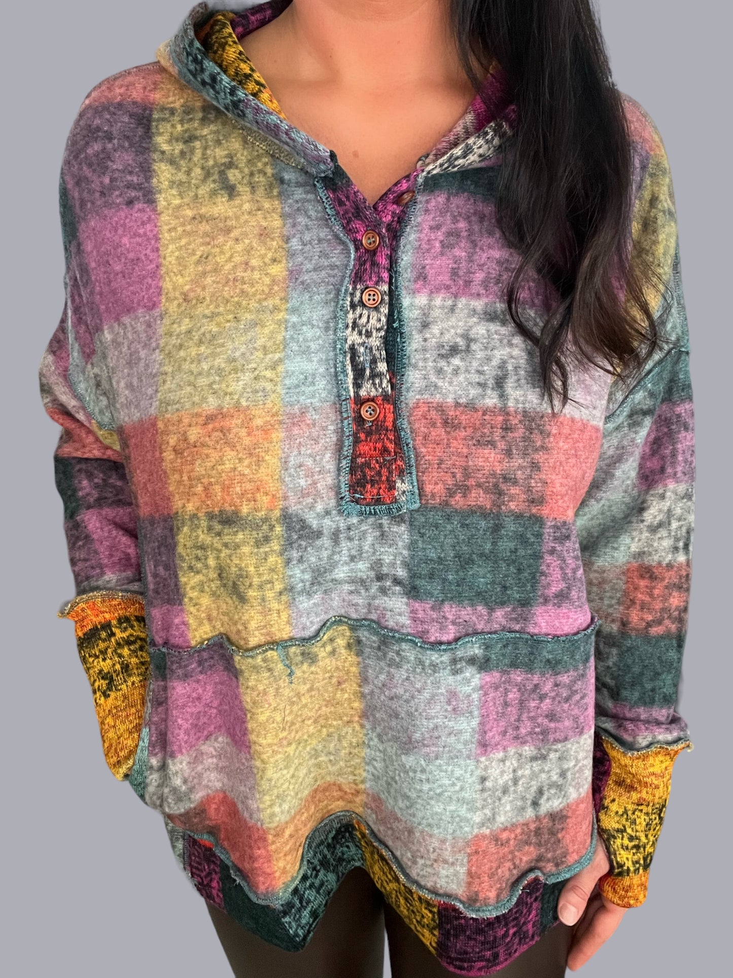 Brushed Multi Check Hoodie