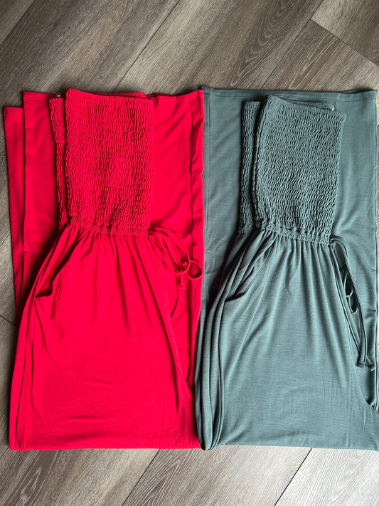 Smocked Tube Top Wide Leg Jumpsuit