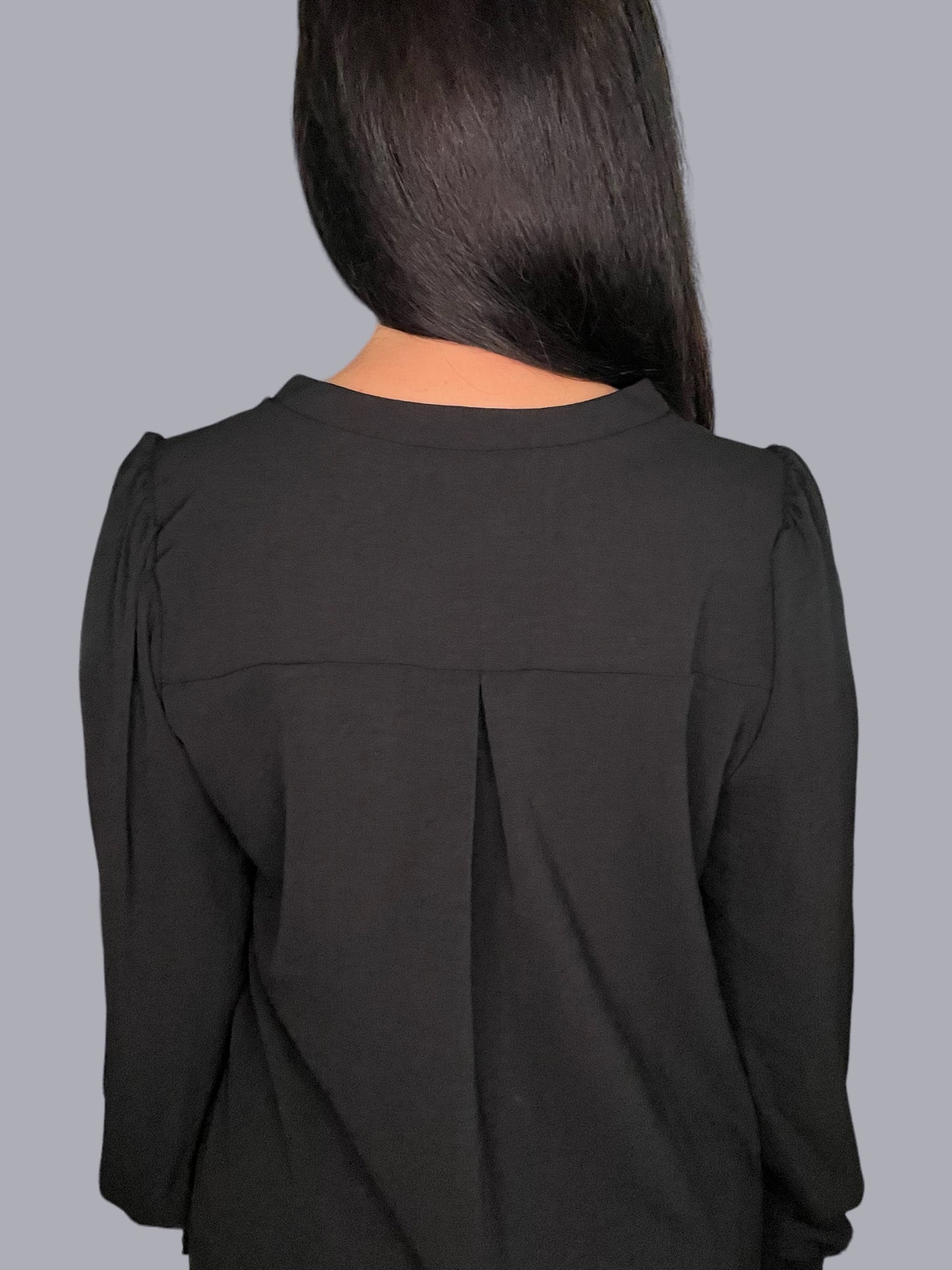 Solid Smocked Cuff Long-Sleeve Top