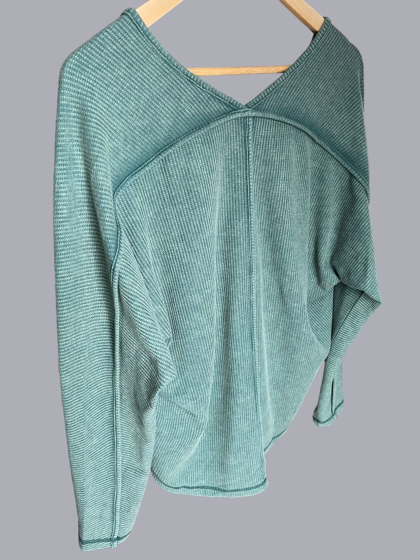 Mineral Washed V-Neck Back Detail Top