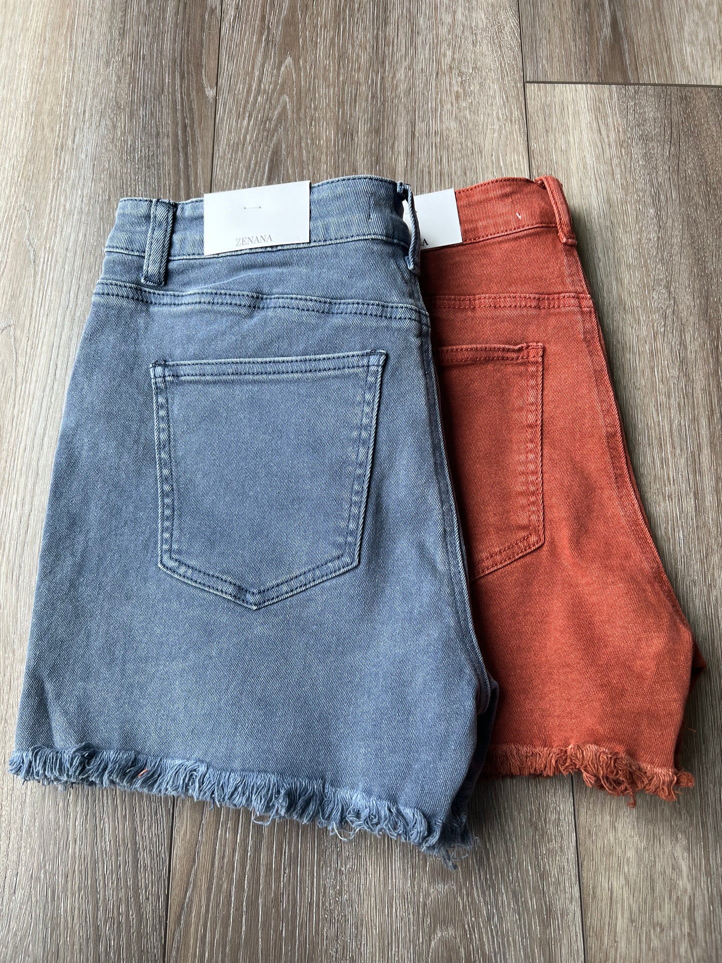 Mid-Rise Garment Dyed Frayed Jean Shorts
