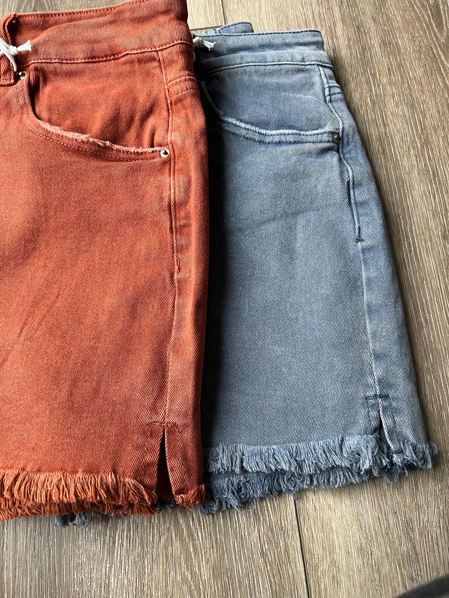 Mid-Rise Garment Dyed Frayed Jean Shorts