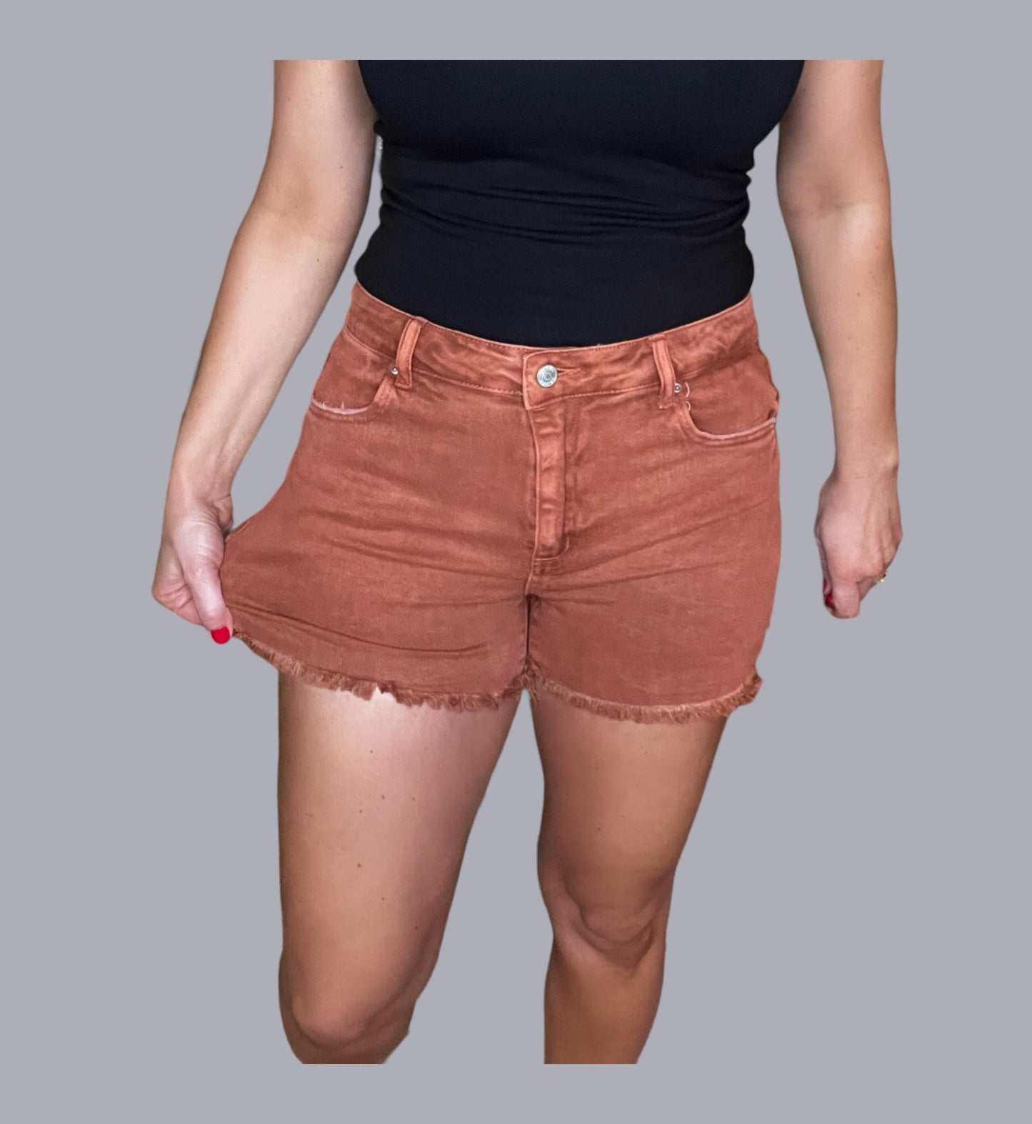 Mid-Rise Garment Dyed Frayed Jean Shorts