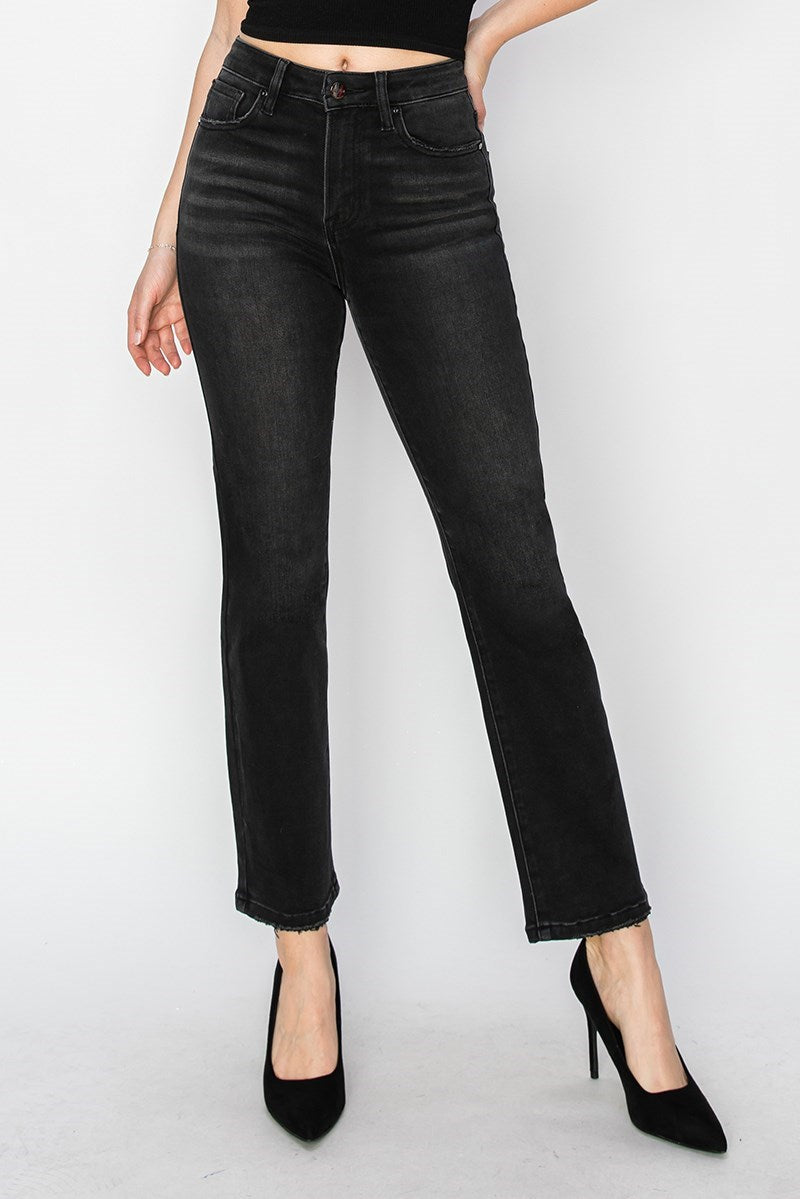 Risen High-Rise Cropped Straight Leg Jeans
