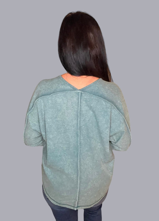 Mineral Washed V-Neck Back Detail Top