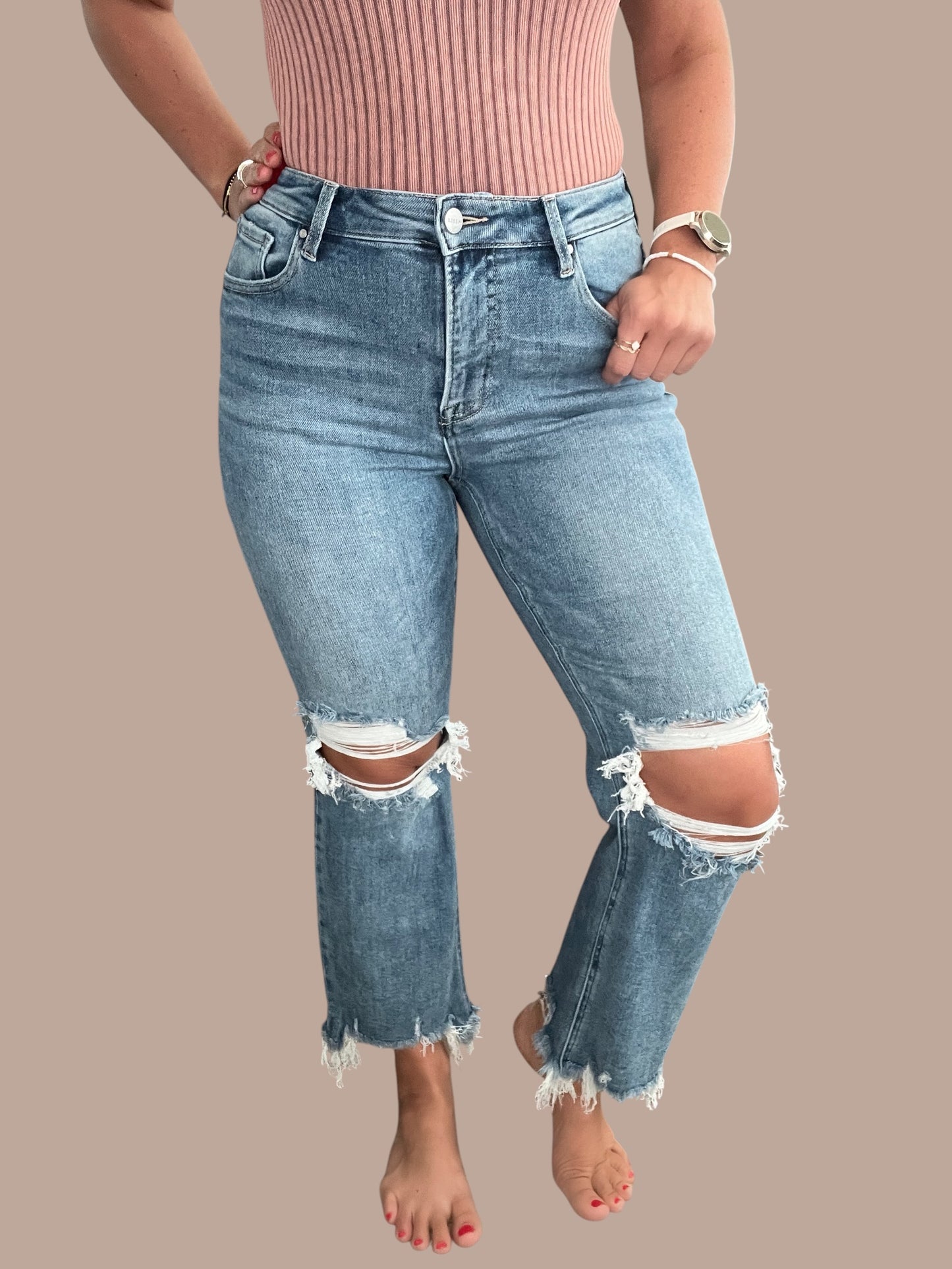Risen 'Everyday Edge' High Rise Distressed Crop Jeans