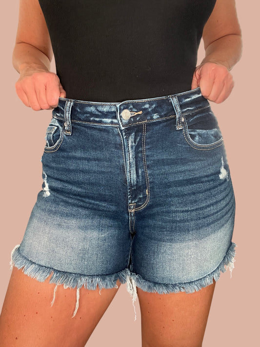 Zenana ‘Day to Night’ High-Rise Frayed Hem Denim Shorts